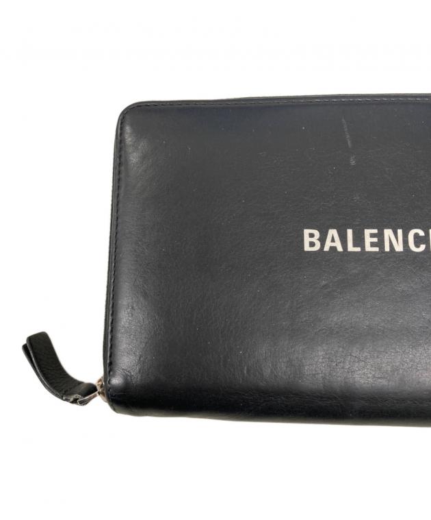 バレンシアガ ロゴ パンチング ラウンドファスナー 長財布 小銭入れ 札入れ 黒 中古・古着通販】BALENCIAGA (バレンシアガ) ラウンドファスナー長財布