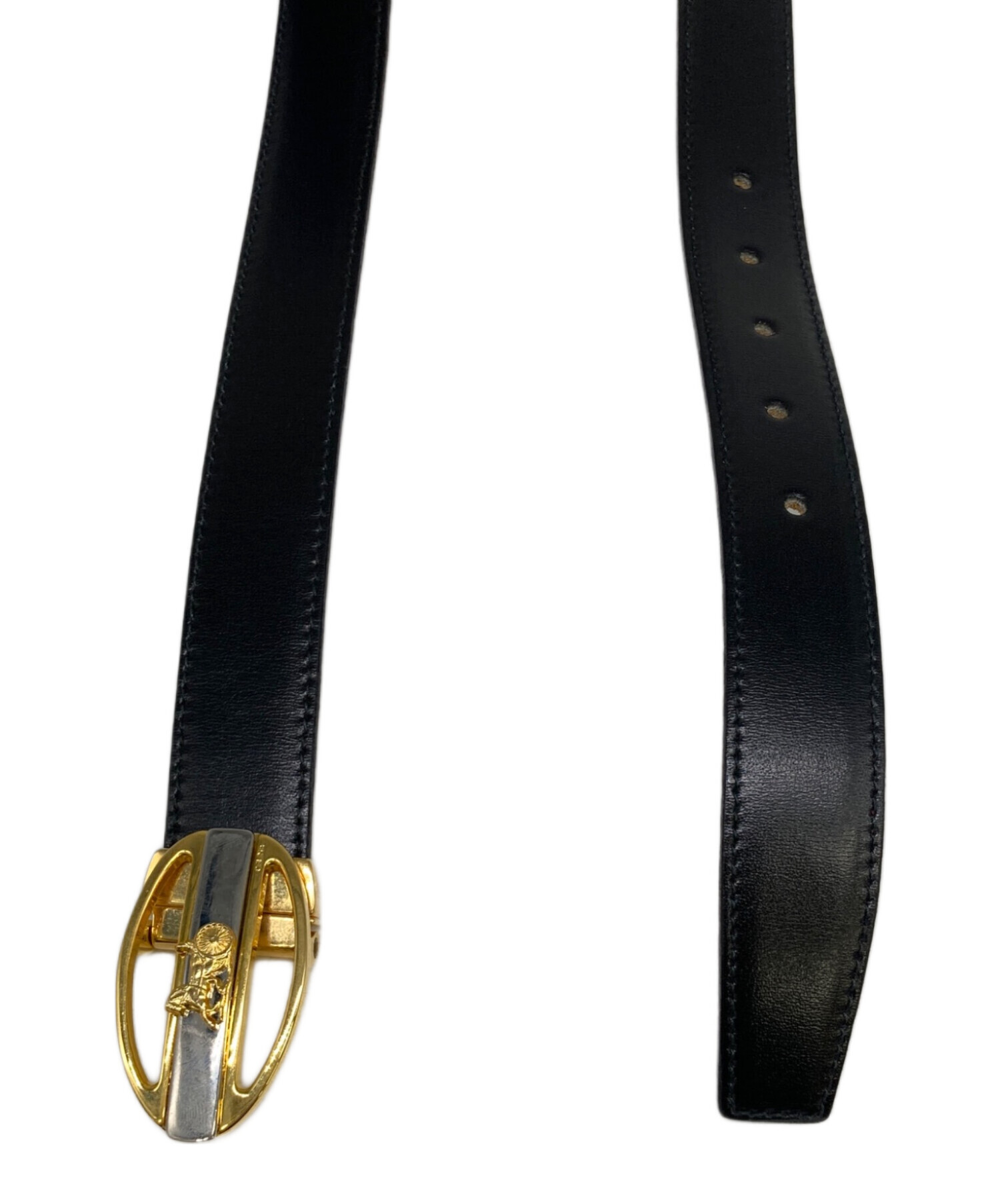 CELINE 馬車バックル レザーベルト ゴールド金具 中古・古着通販】CELINE (セリーヌ) 馬車金具バックルベルト ブラック