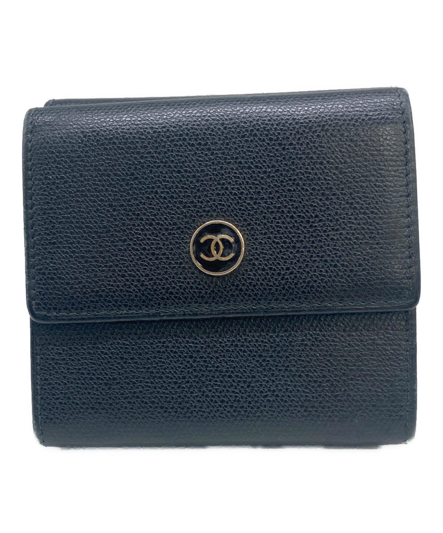 CHANEL 三つ折り財布 ブラック 美品シャネル 三つ折り財布 ブラック 