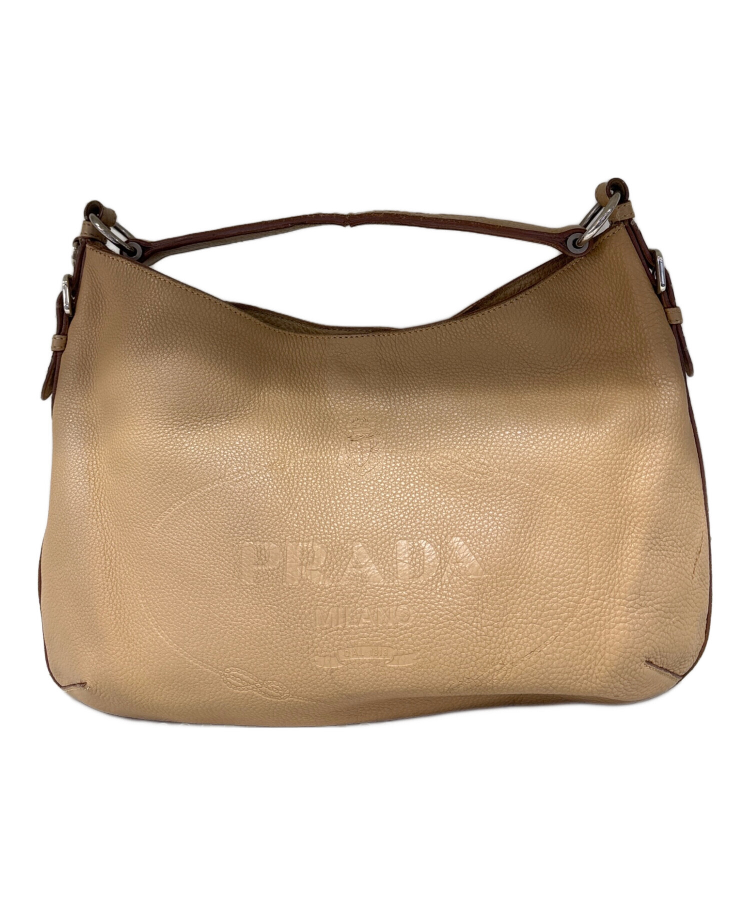 PRADA ベージュ レザー トートバッグ 中古・古着通販】PRADA (プラダ) トートバッグ ベージュ｜ブランド