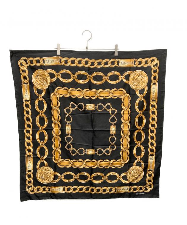 CHANEL シャネル スカーフ ゴールドチェーン ノベルティ 大判 黒 透かし 中古・古着通販】CHANEL (シャネル) ココマークゴールドチェーン