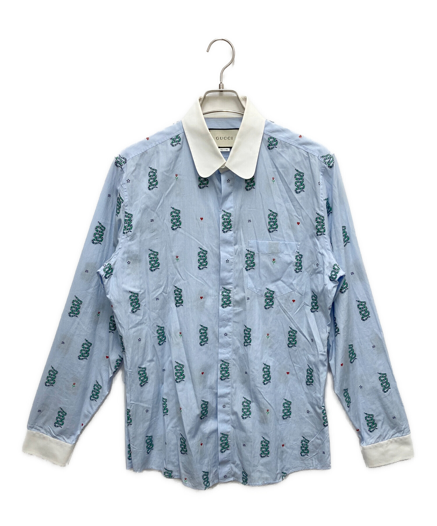 【新品未着用】GUCCI シンボルズ ネック スネーク刺繍 長袖シャツ ホワイト 中古・古着通販】GUCCI (グッチ) スネーク刺繍マイクロチェック長袖