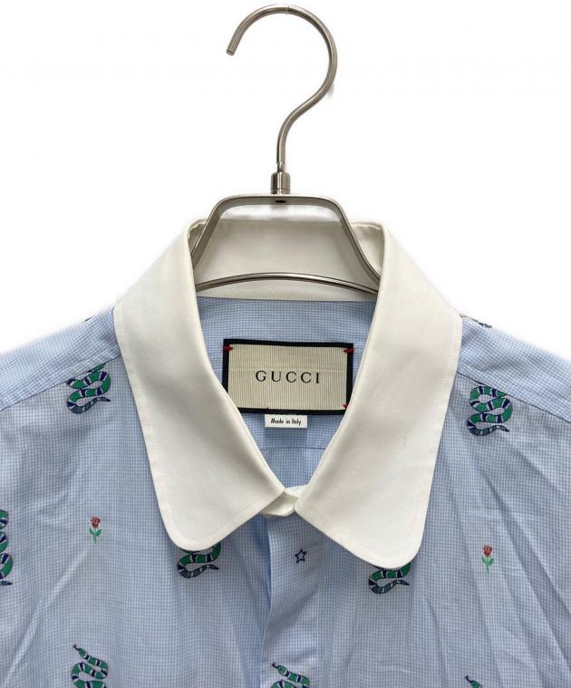 中古・古着通販】GUCCI (グッチ) スネーク刺繍マイクロチェック長袖