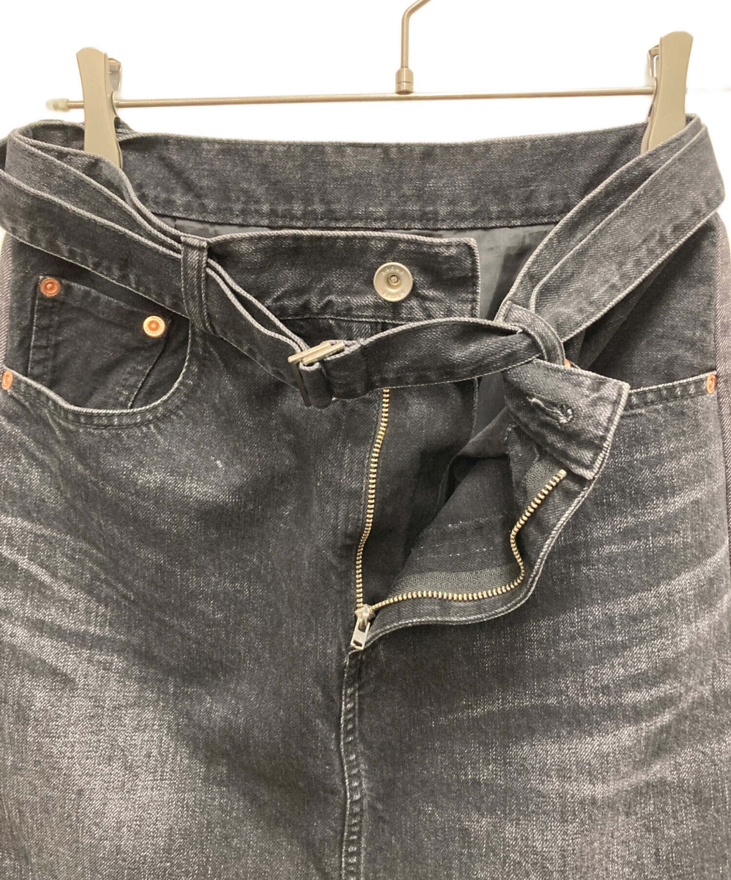 中古・古着通販】sacai (サカイ) デニムスカート ブラック サイズ:SIZE