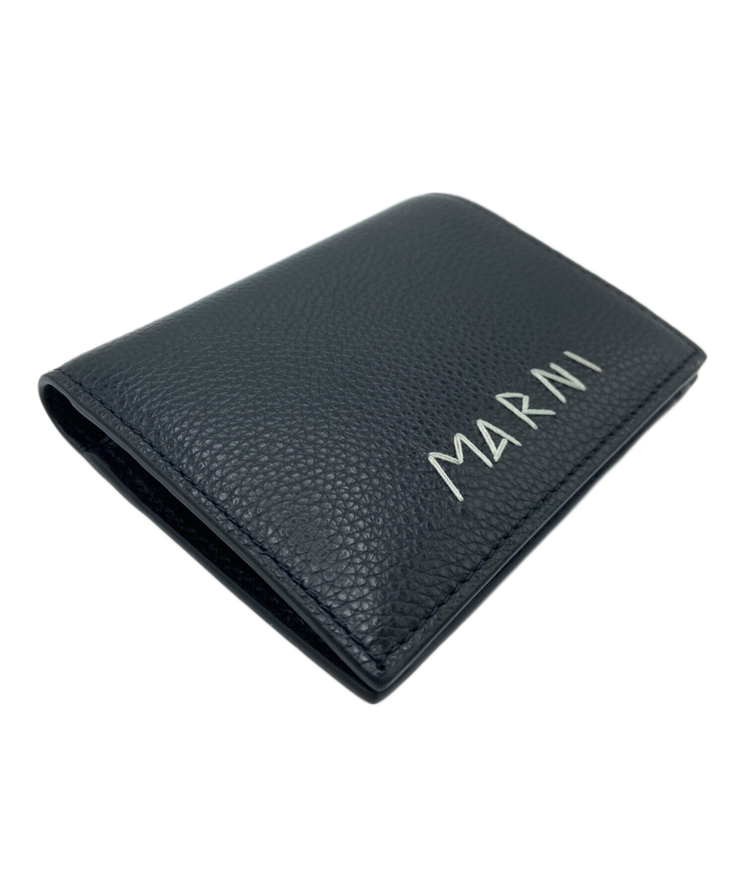 【新品未使用】Marni 黒 二つ折り財布 シンボル刺繍入り ブラック 二つ折りウォレット、マルニシンボル刺繍入り | Marni