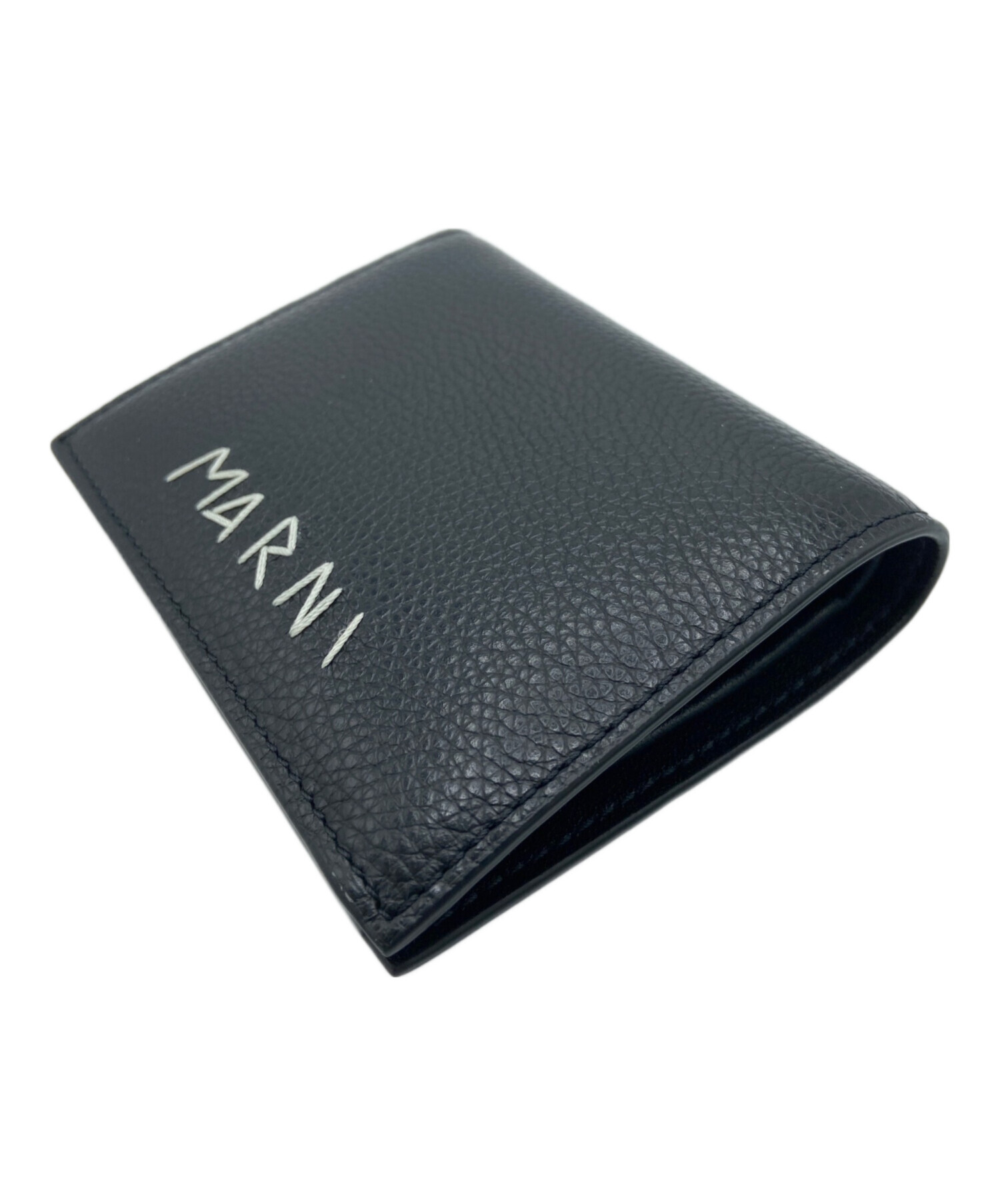 中古・古着通販】MARNI (マルニ) ロゴ刺繍2つ折り財布 ブラック