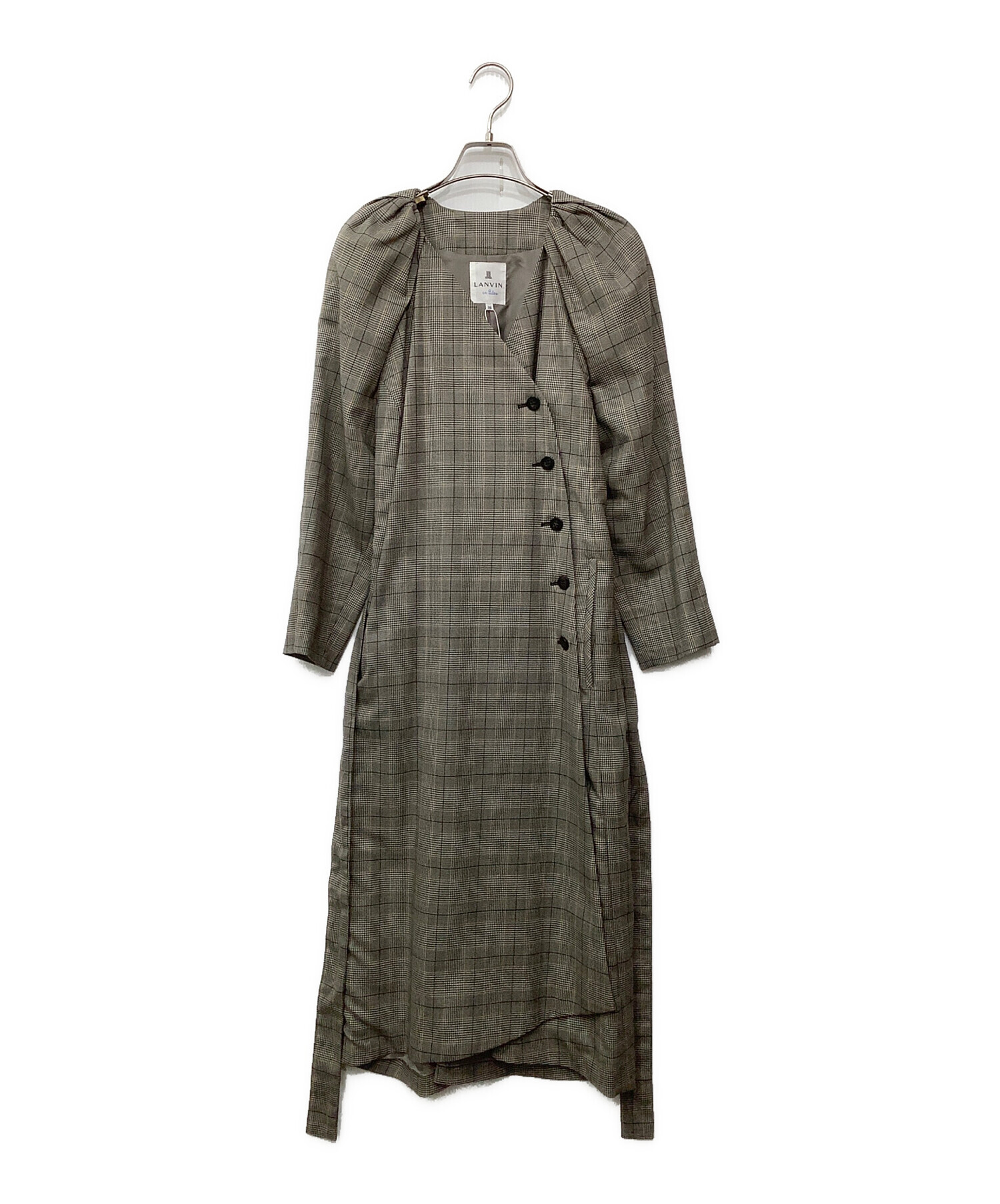 LANVIN en Bleu チェック柄ロングコート 中古・古着通販】LANVIN en Bleu (ランバンオンブルー) タックスリーブ