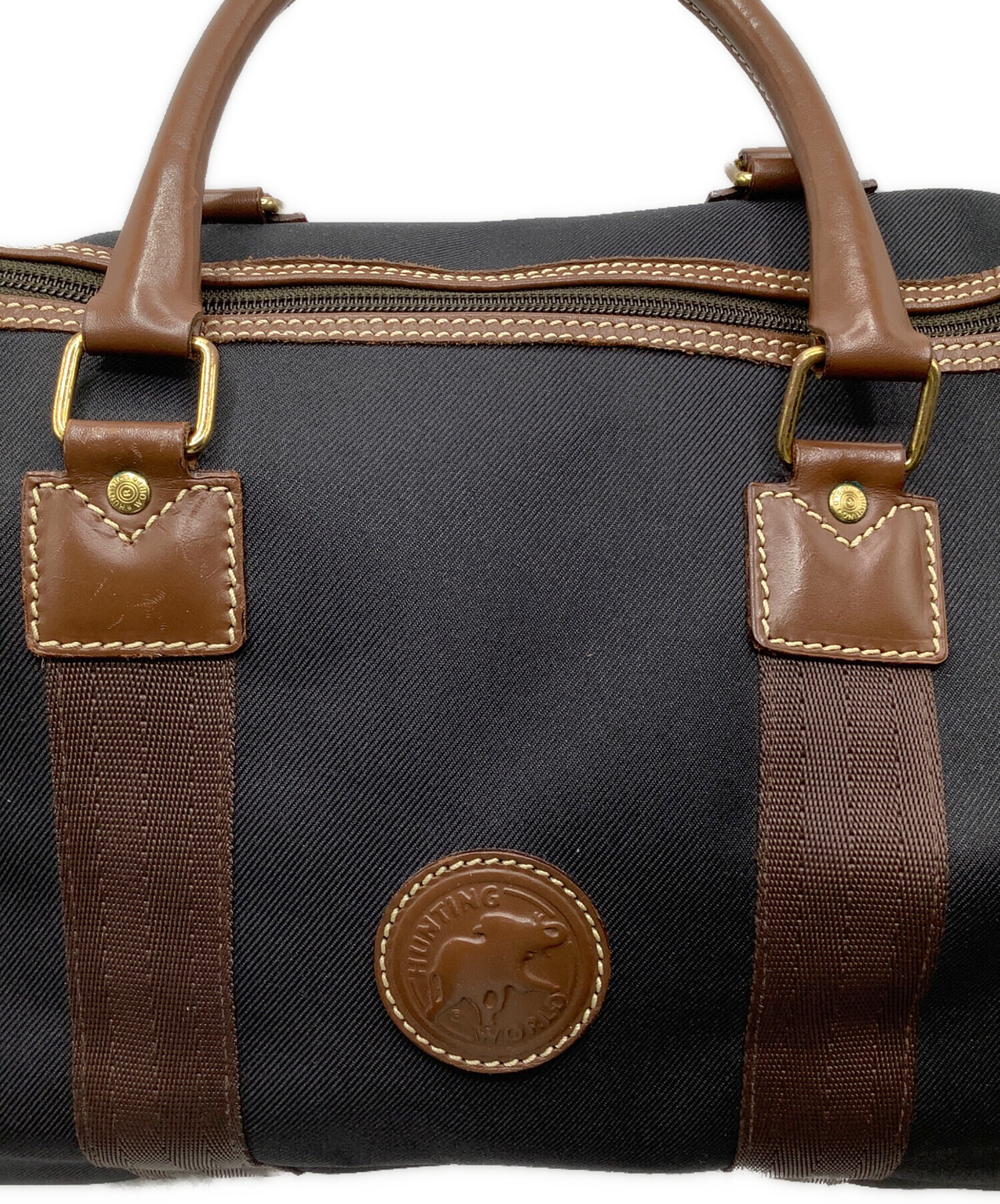 【美品】HUNTING WORLD　ボストンバッグ　黒×茶　ナイロン×レザー 中古・古着通販】HUNTING WORLD (ハンティングワールド) ボストン