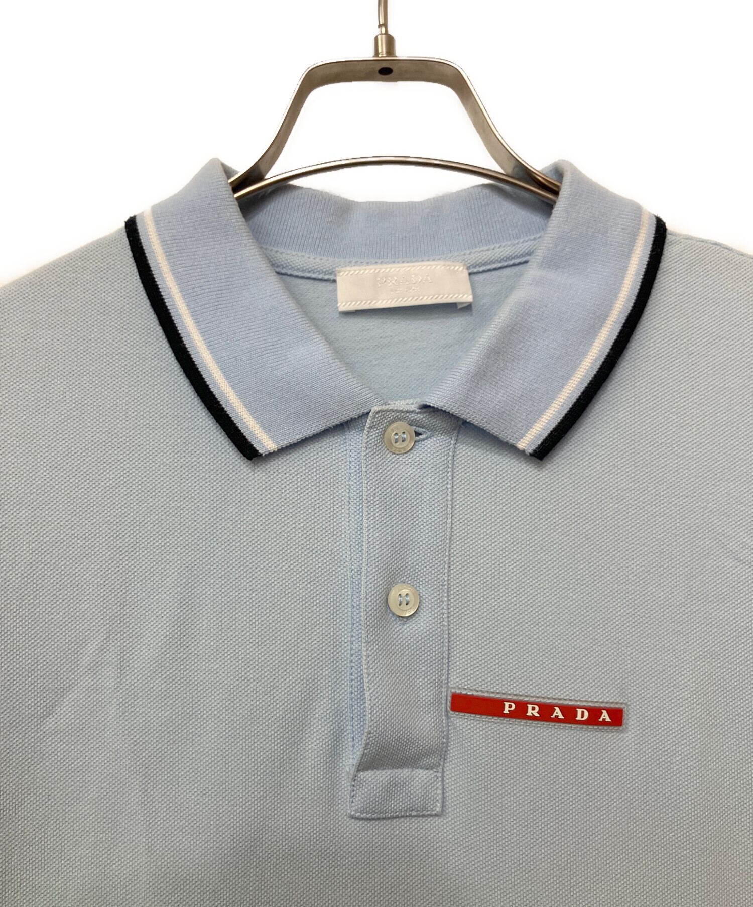 PRADA 水色 ポロシャツ 中古・古着通販】PRADA (プラダ) ポロシャツ ブルー×ホワイト サイズ:S