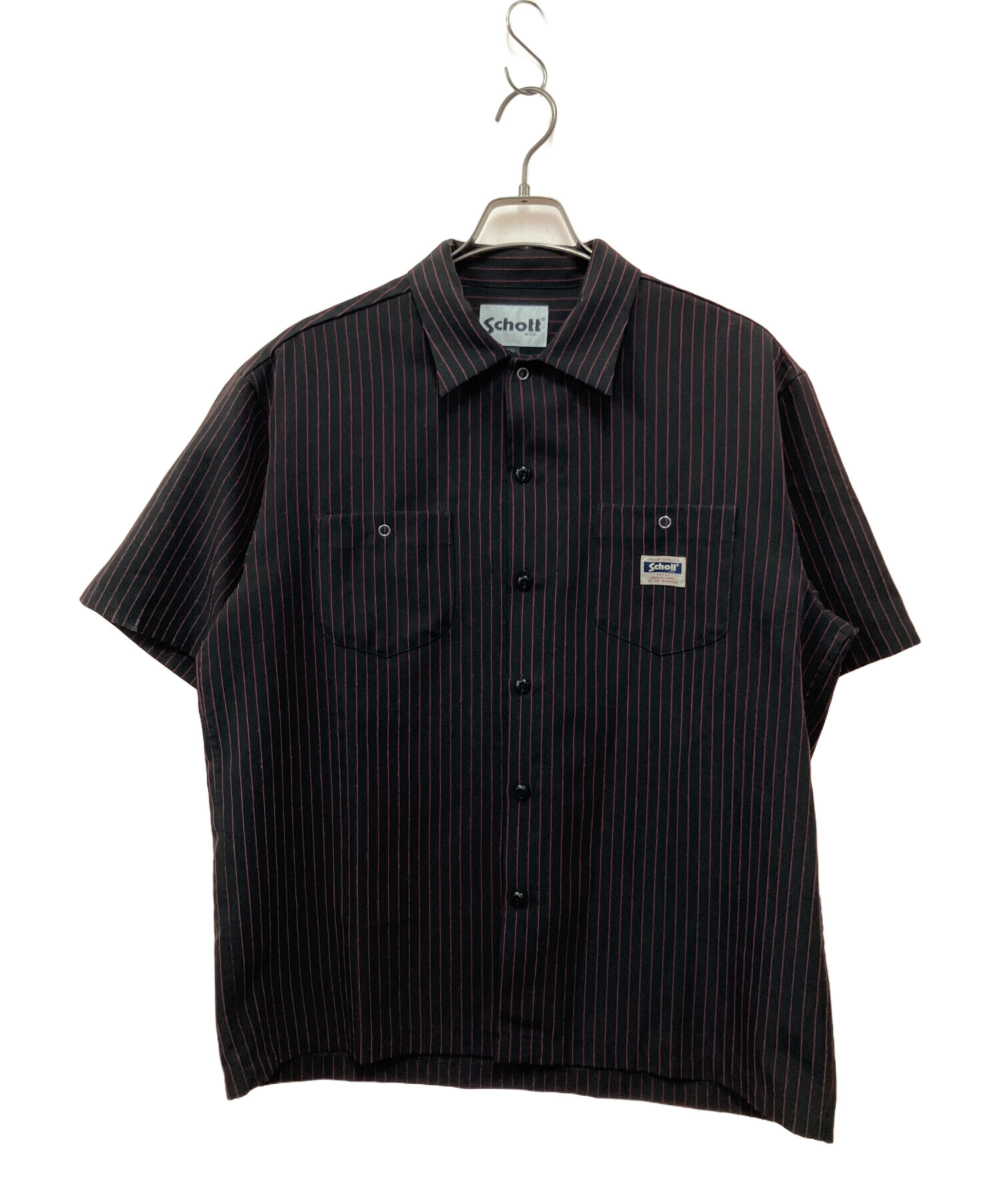 中古・古着通販】Schott (ショット) 半袖シャツ ブラック×レッド