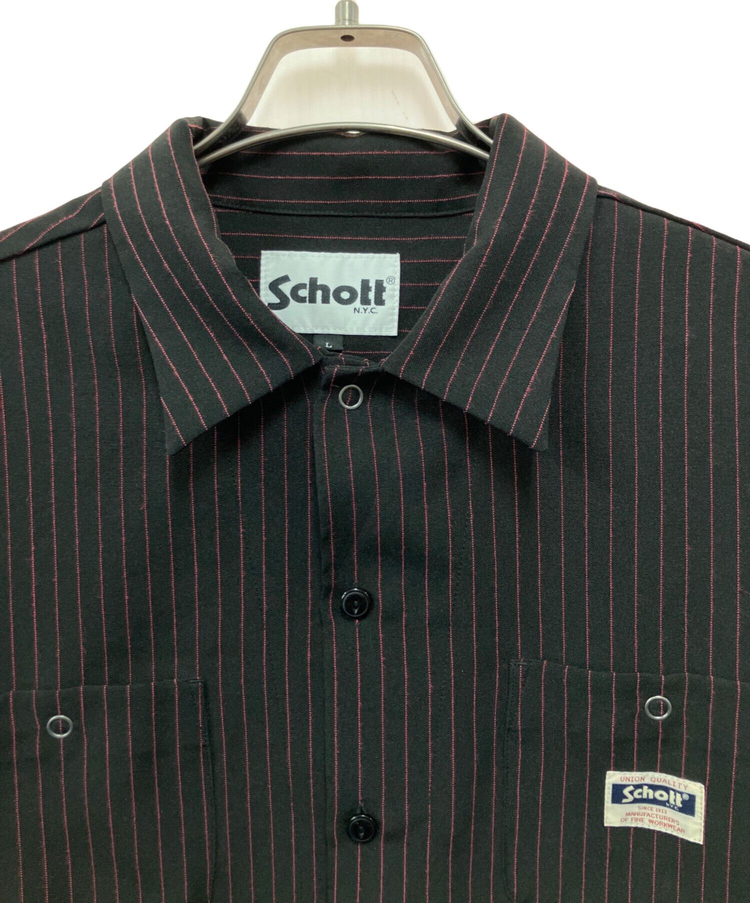 中古・古着通販】Schott (ショット) 半袖シャツ ブラック×レッド