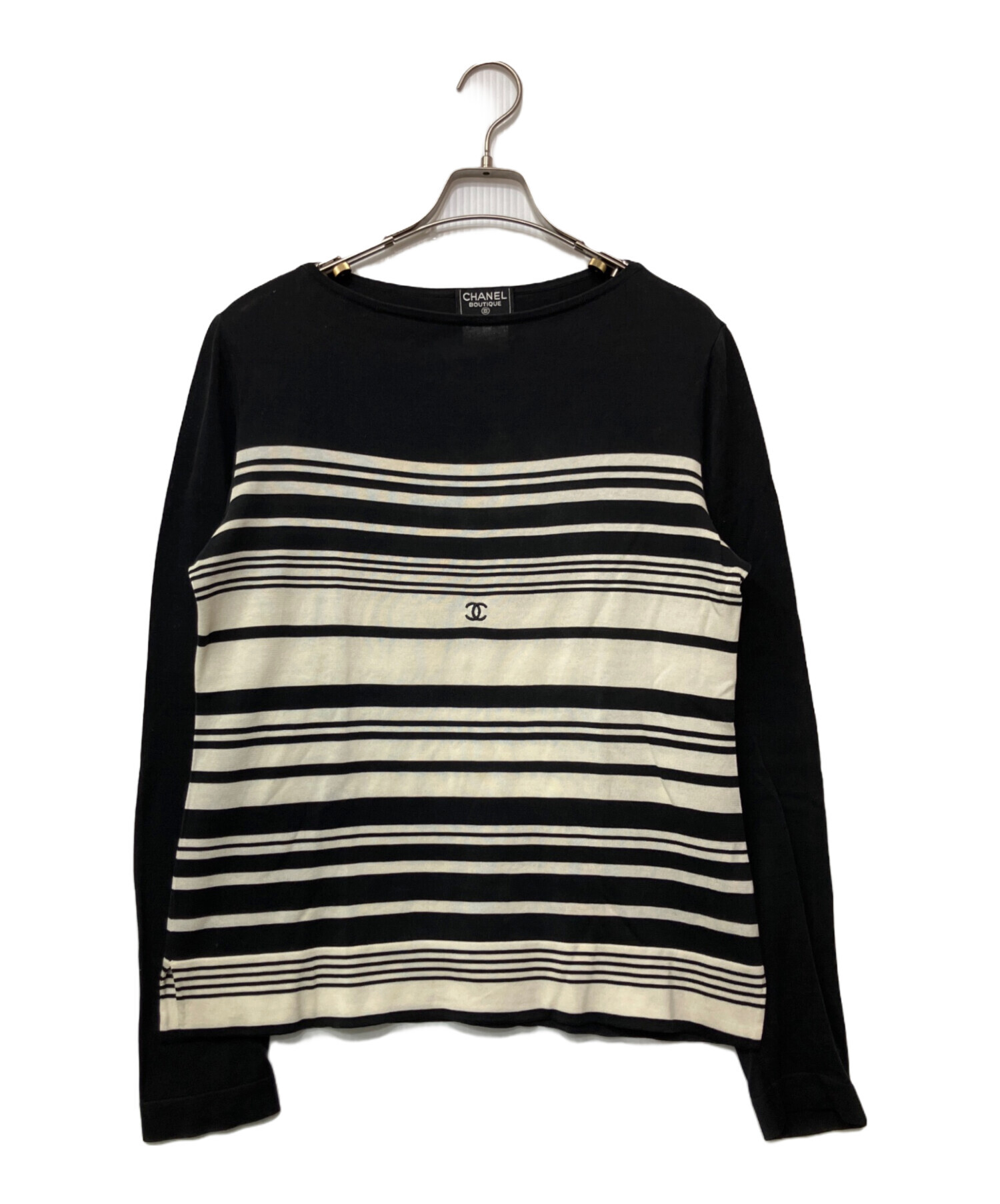 中古・古着通販】◇CHANEL (シャネル) ボーダーカットソー ブラック 