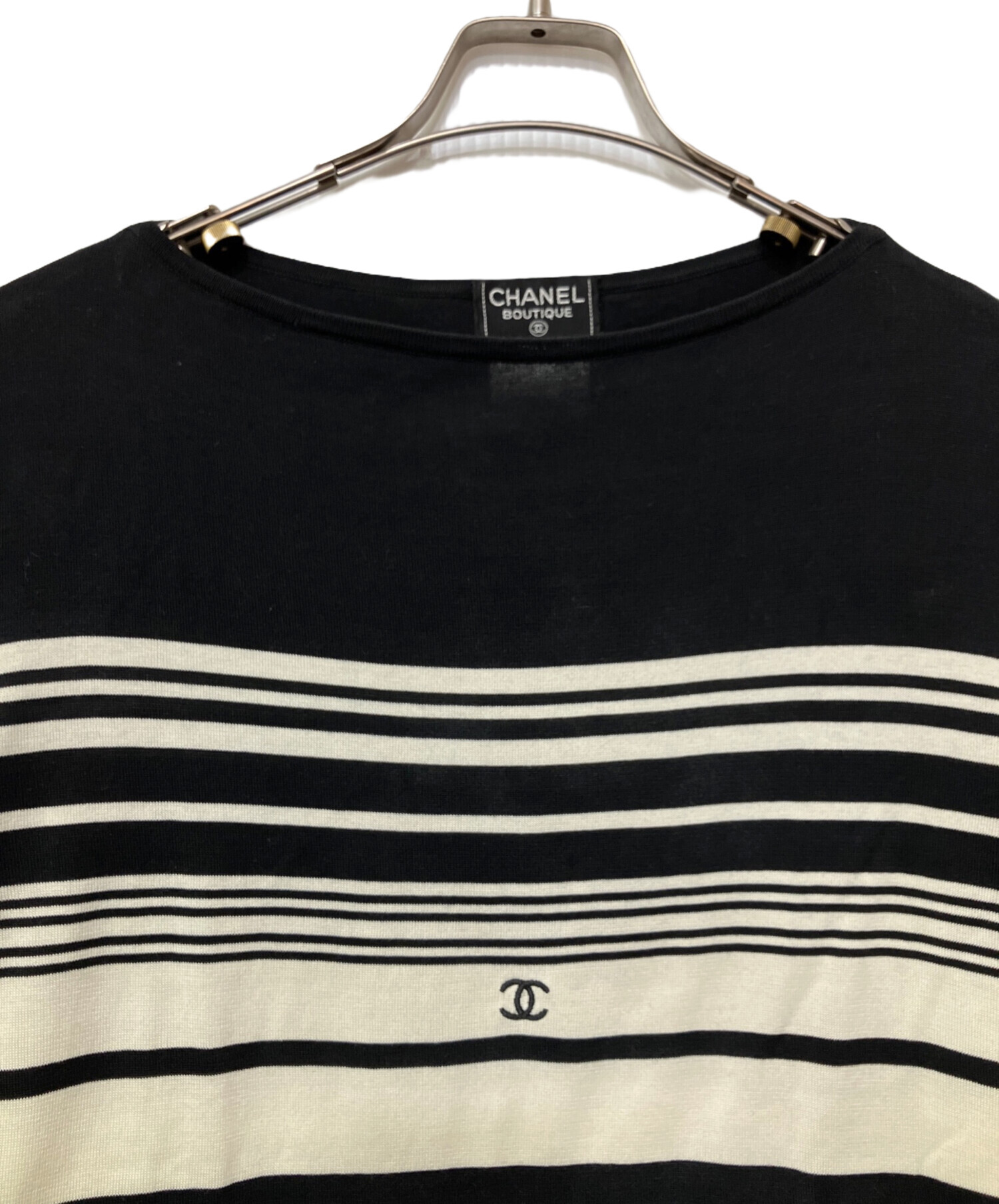 中古・古着通販】◇CHANEL (シャネル) ボーダーカットソー ブラック 