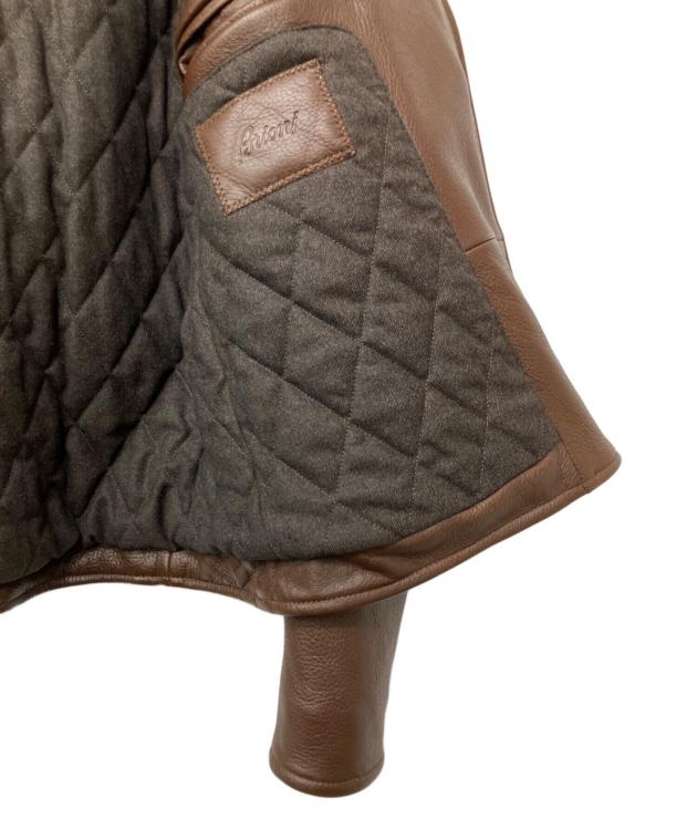 中古・古着通販】BRIONI (ブリオーニ) レザーブルゾン ブラウン サイズ