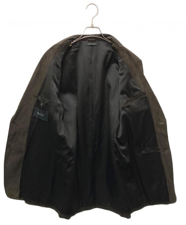 中古・古着通販】GUCCI (グッチ) レザーテーラードジャケット ブラウン