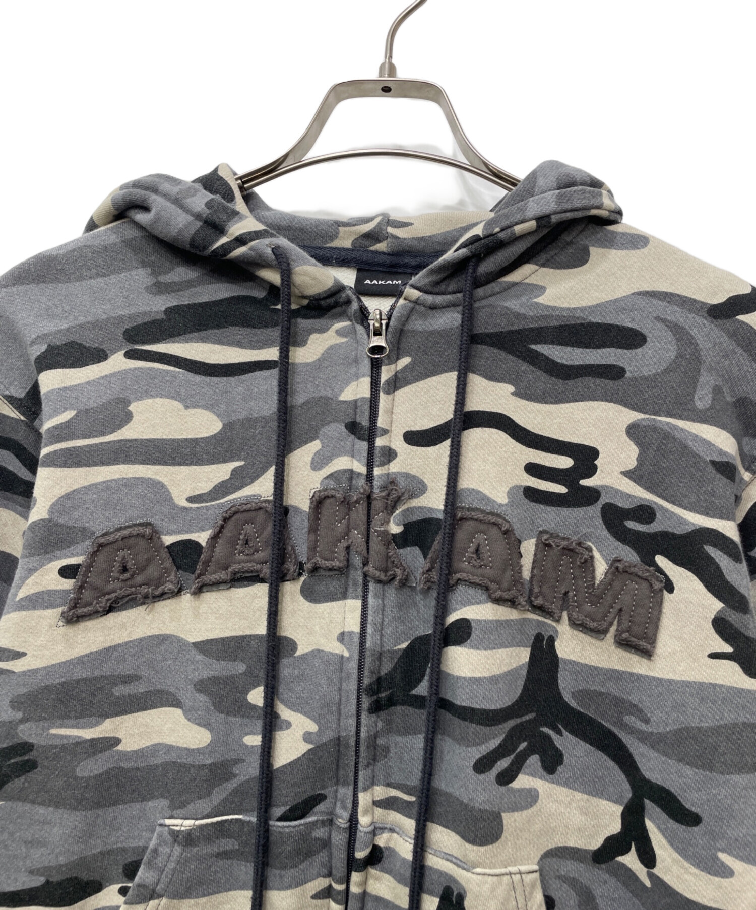 中古・古着通販】AAKAM (アーカム) ジップパーカー グレー×ホワイト 