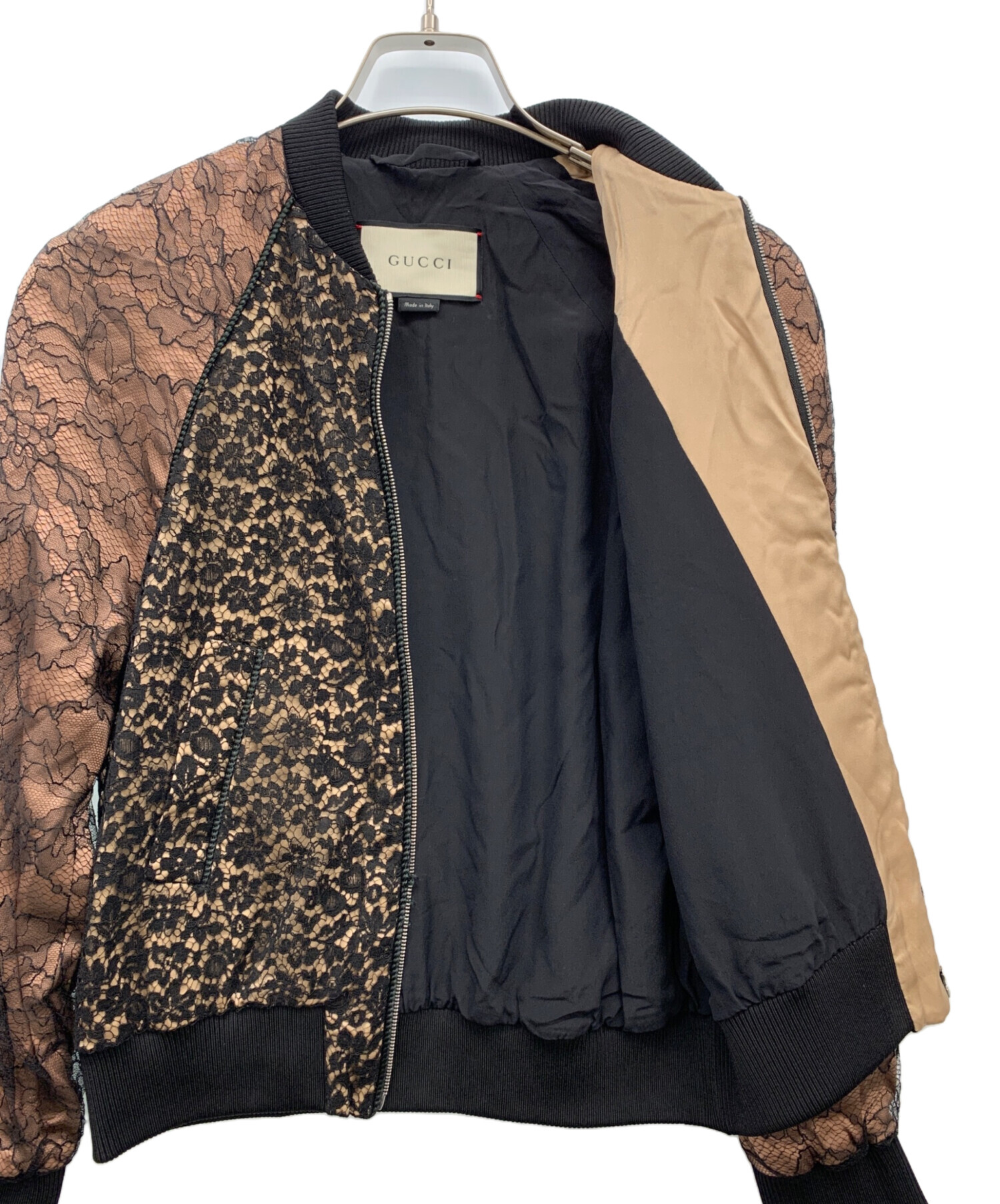 GUCCI グッチ レディース ブルゾン ジャケット サイズ40 Mサイズ 黒 中古・古着通販】GUCCI (グッチ) レースブルゾンジャケット ブラック