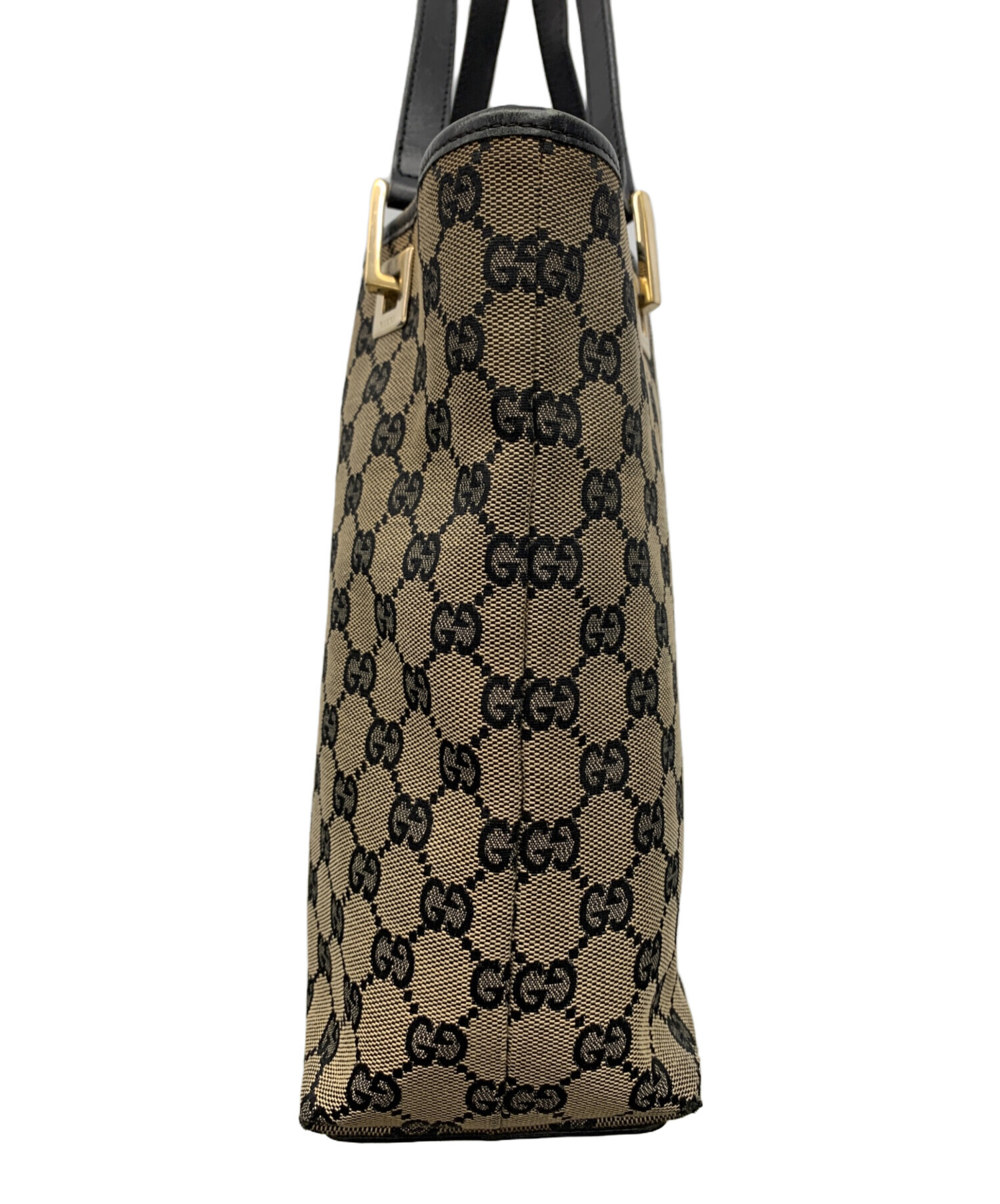 GUCCI グッチ　ハンドバッグ　ラージ　ブラックゴールド 中古・古着通販】GUCCI (グッチ) ハンドバッグ ブラック×ベージュ