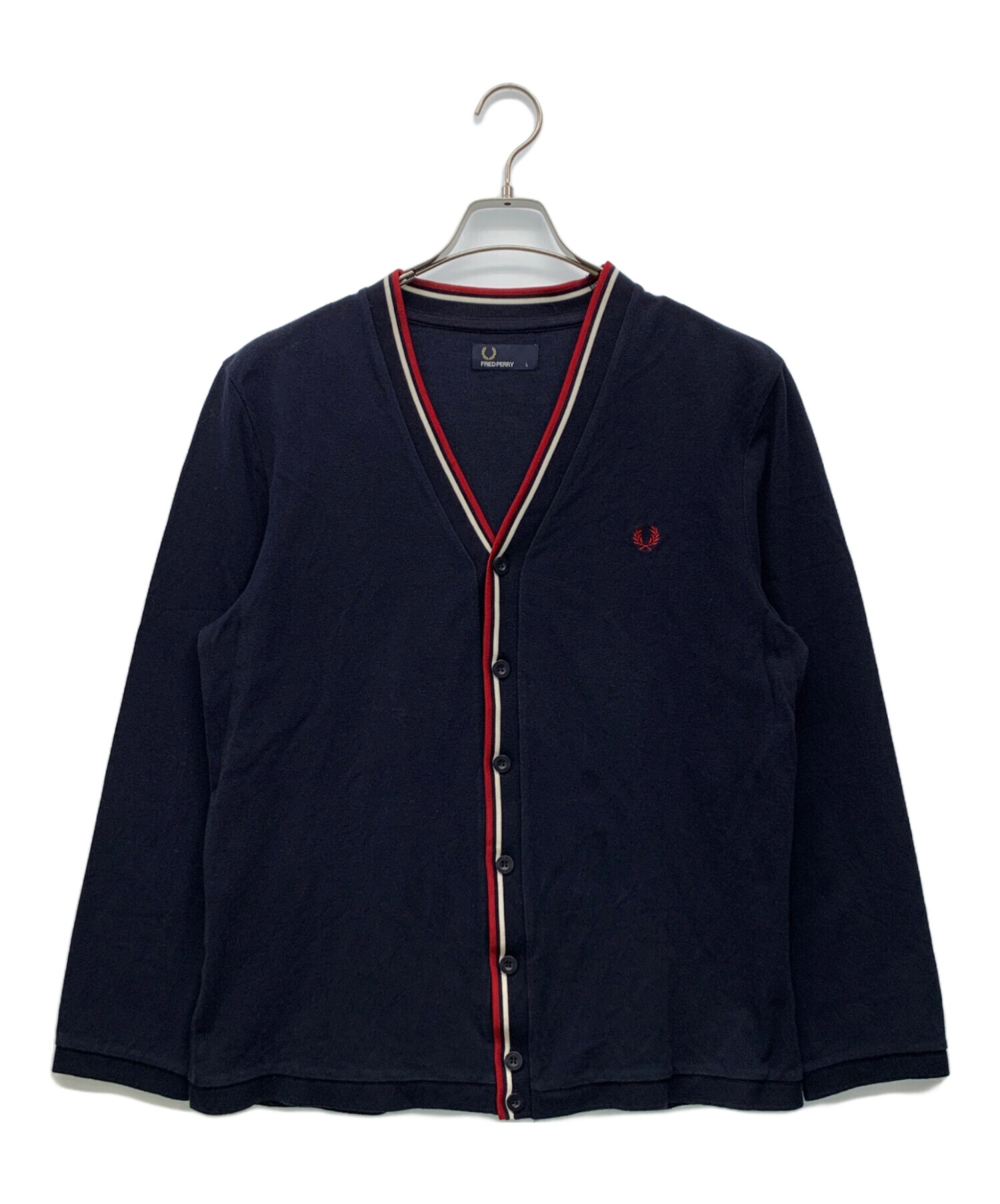 フレッドペリーネイビー Vネック カーディガン 中古・古着通販】FRED 