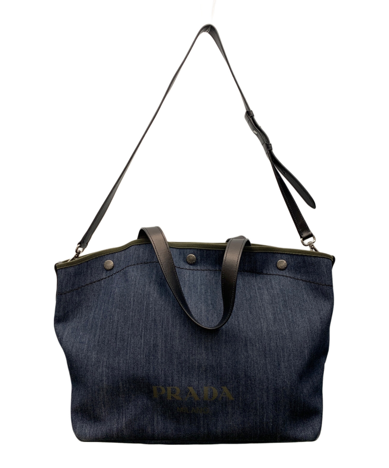 中古・古着通販】PRADA (プラダ) 2WAYハンドバッグ ネイビー×カーキ 