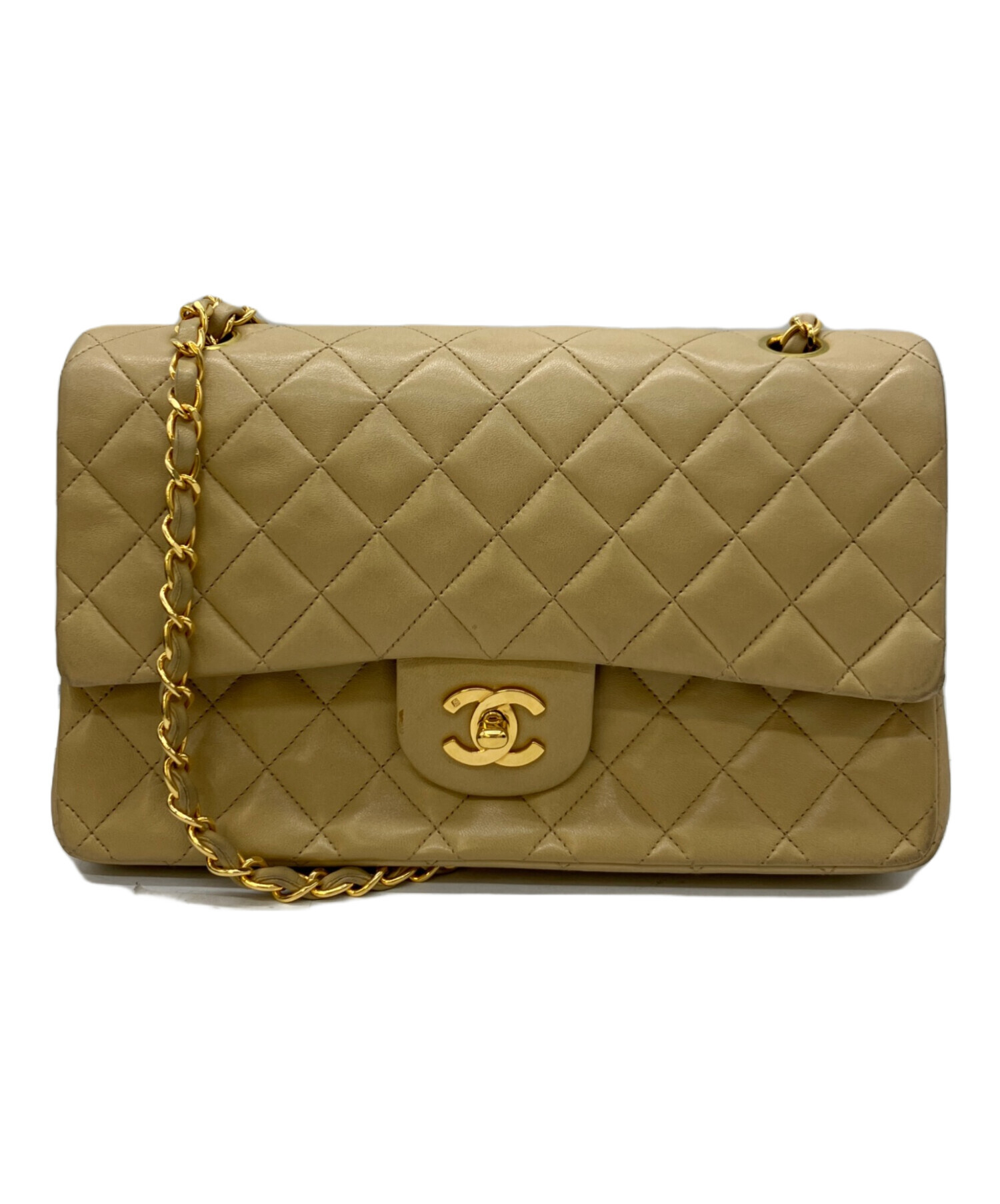CHANEL ベージュ レザー ショルダーバッグ 中古・古着通販】CHANEL (シャネル) ショルダーバッグ ベージュ