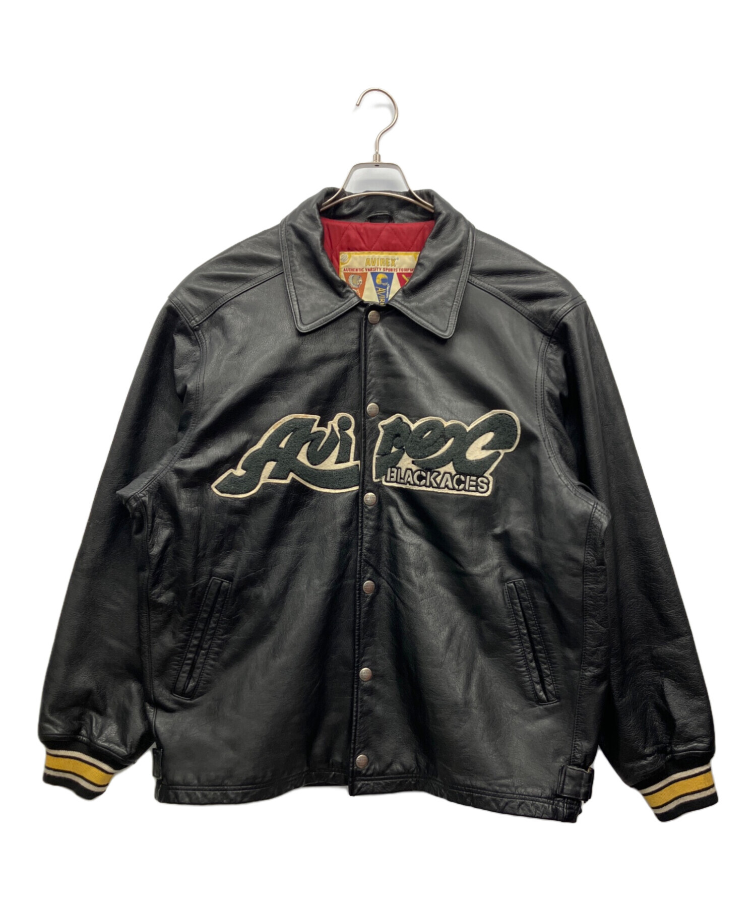 XLサイズ AVIREX 牛革 ホースレザー レザージャケット ブラック 黒 希少XLサイズ✨AVIREX ホースハイド レザージャケット ブルゾン ブラック