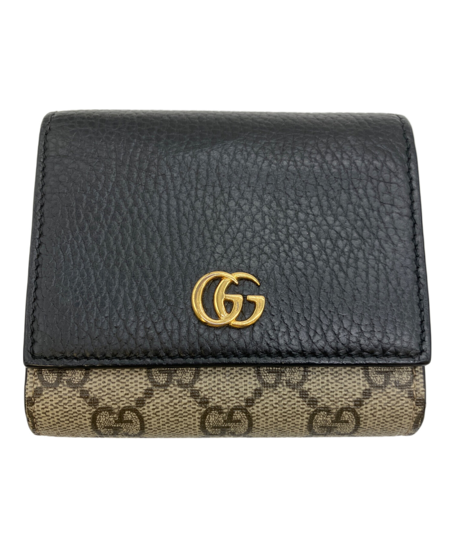 中古・古着通販】GUCCI (グッチ) 2つ折り財布 ブラック×ベージュ 
