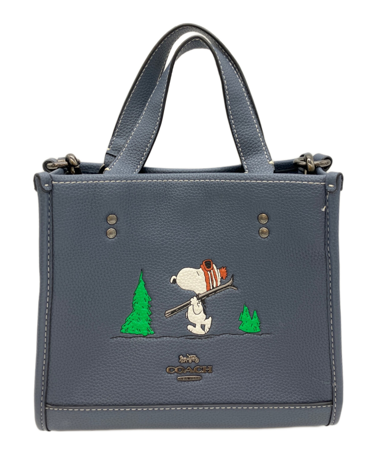 未使用美品 COACH コーチ 2way レザーバッグ シボ革 ネイビー系 中古・古着通販】COACH (コーチ) 2WAYバッグ ネイビー｜ブランド・古着