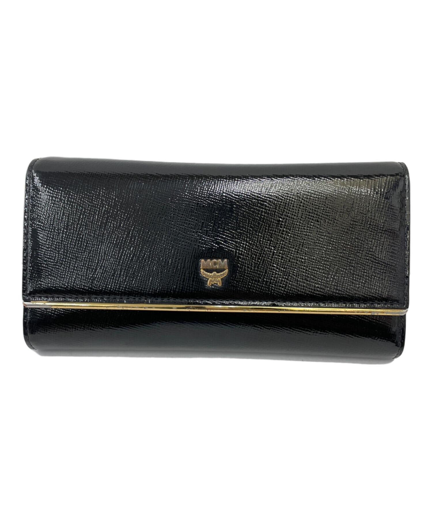 中古・古着通販】MCM (エムシーエム) 2つ折り財布 ブラック×ゴールド 