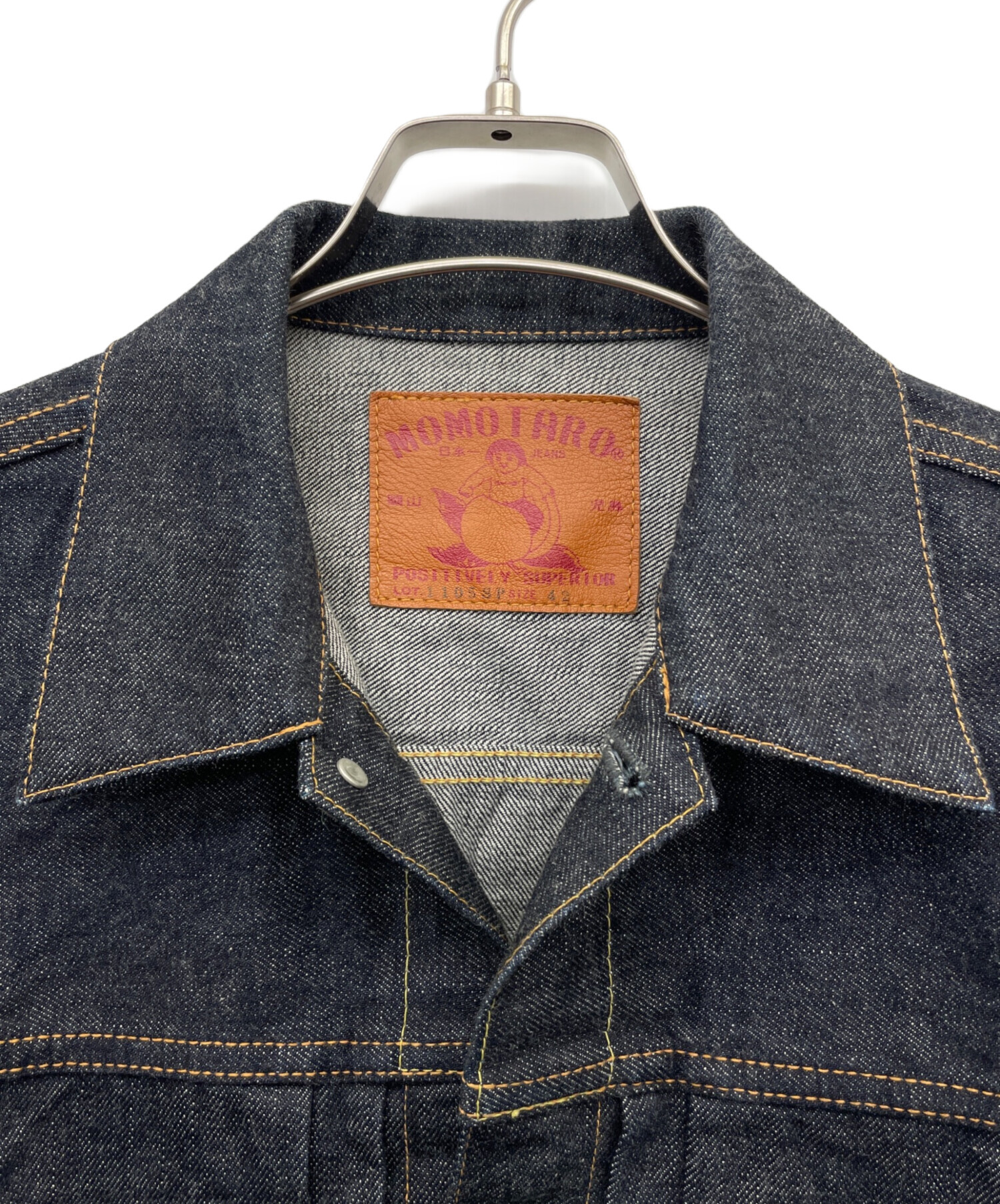 美品 濃紺 桃太郎ジーンズ 出陣 コンビネーション デニムジャケット サイズ42 美品 濃紺 桃太郎ジーンズ 出陣 コンビネーション デニムジャケット