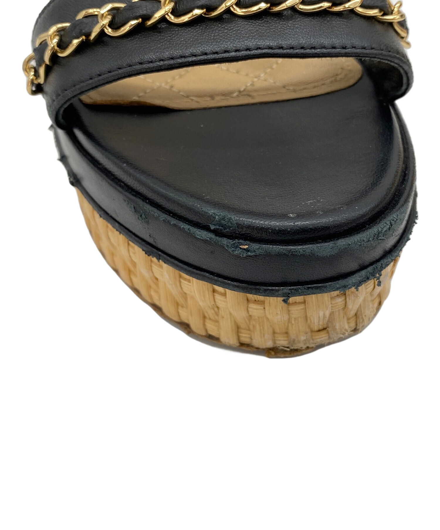 【値下げ】CHANEL ベージュ ウェッジサンダル 中古・古着通販】CHANEL (シャネル) ウェッジソールサンダル ブラック