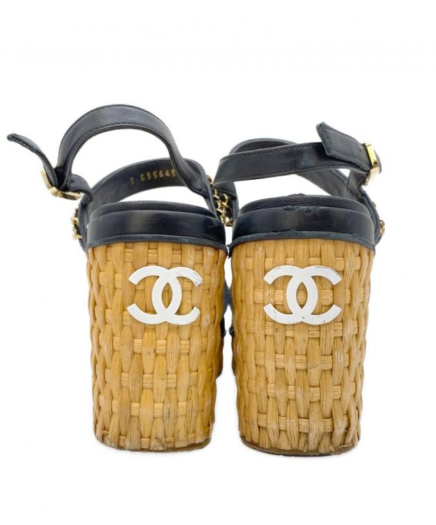 中古・古着通販】CHANEL (シャネル) ウェッジソールサンダル ブラック