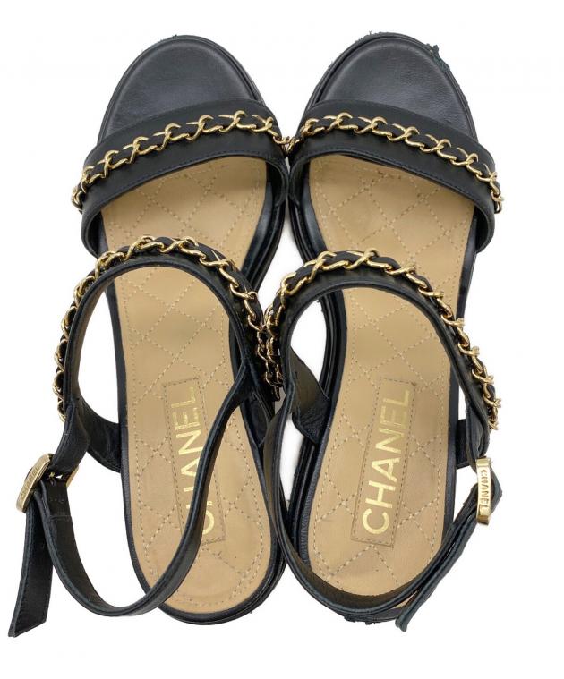 中古・古着通販】CHANEL (シャネル) ウェッジソールサンダル ブラック