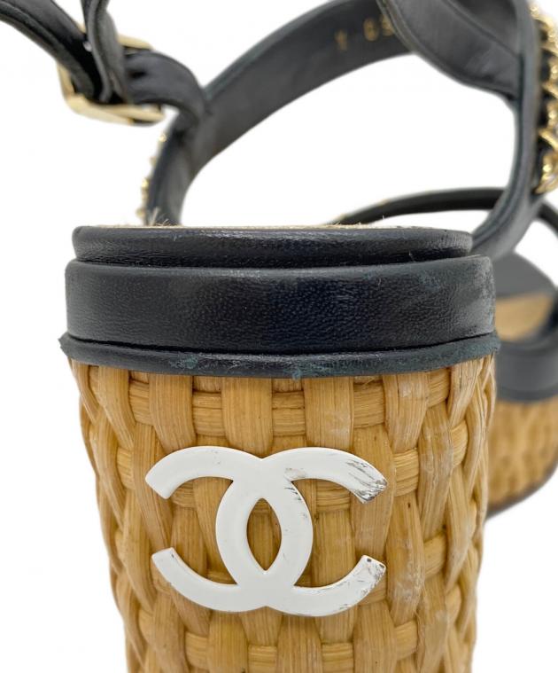 中古・古着通販】CHANEL (シャネル) ウェッジソールサンダル ブラック