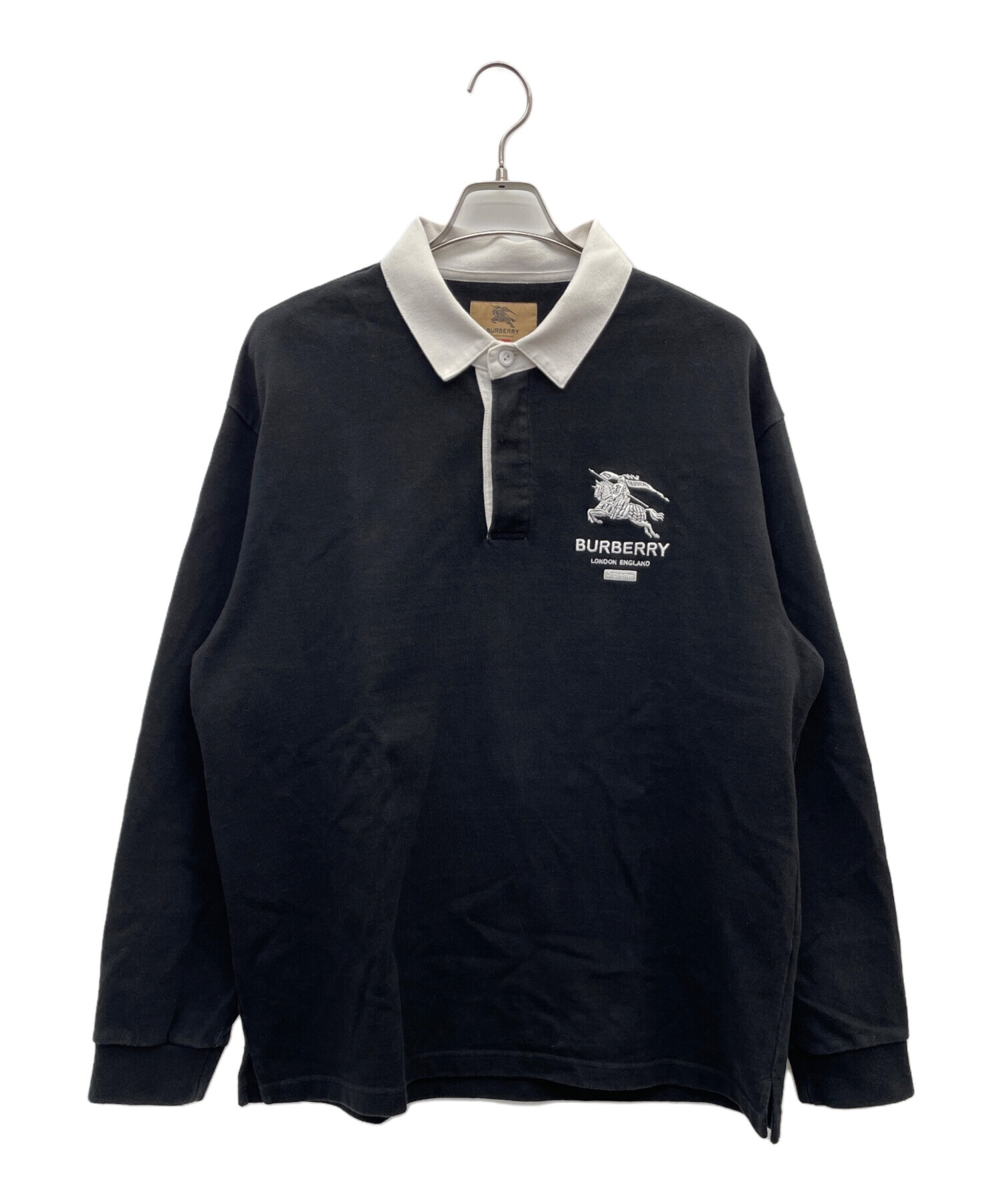 シュプリーム　Burberry ポロシャツ Lサイズ ブラック　ラガーシャツ　黒 中古・古着通販】SUPREME (シュプリーム) BURBERRY (バーバリー