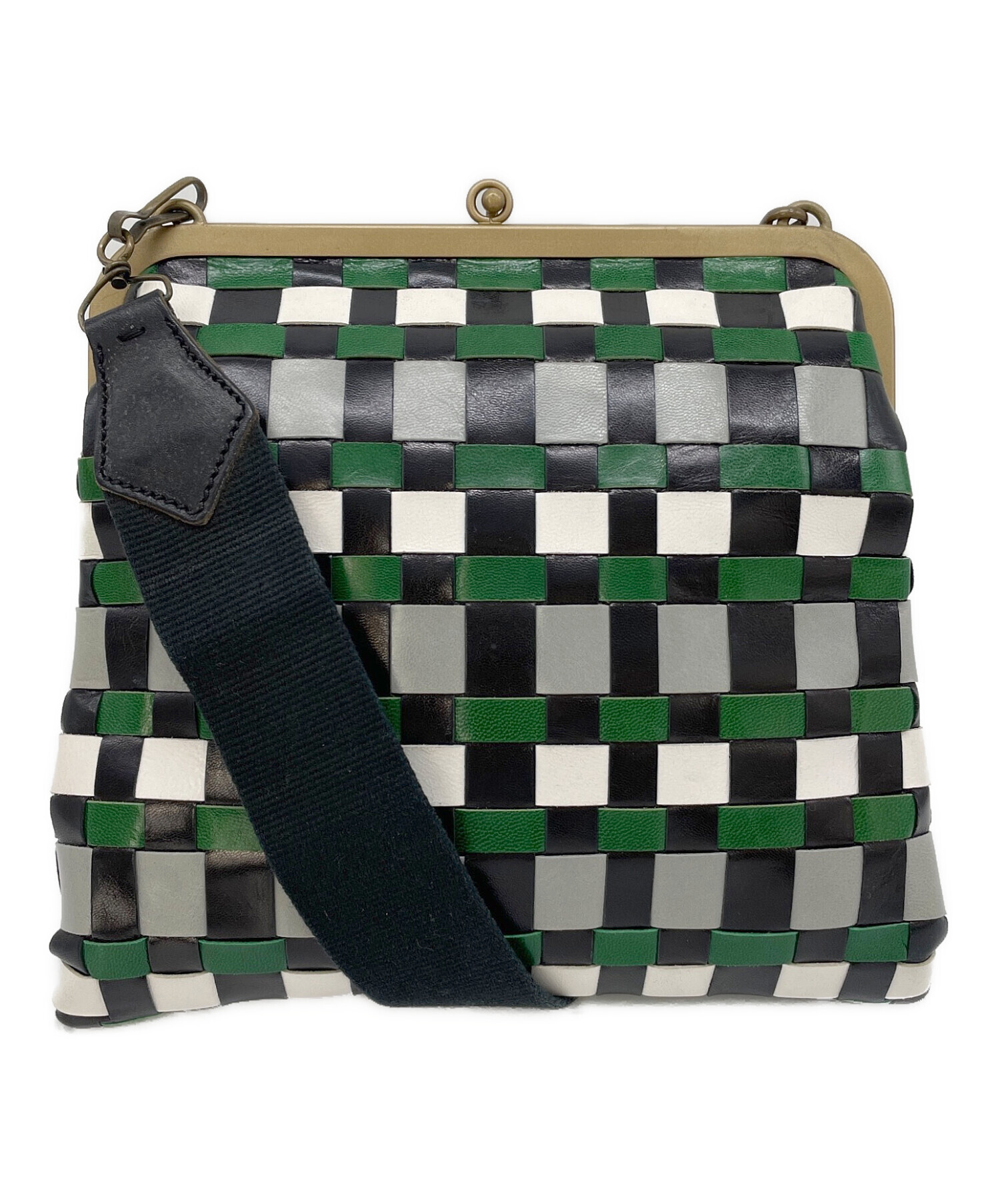 miu miu 編み込みレザー ショルダーバッグ　イントレチャート 中古・古着通販】MIU MIU (ミュウミュウ) 編み込みレザーショルダー