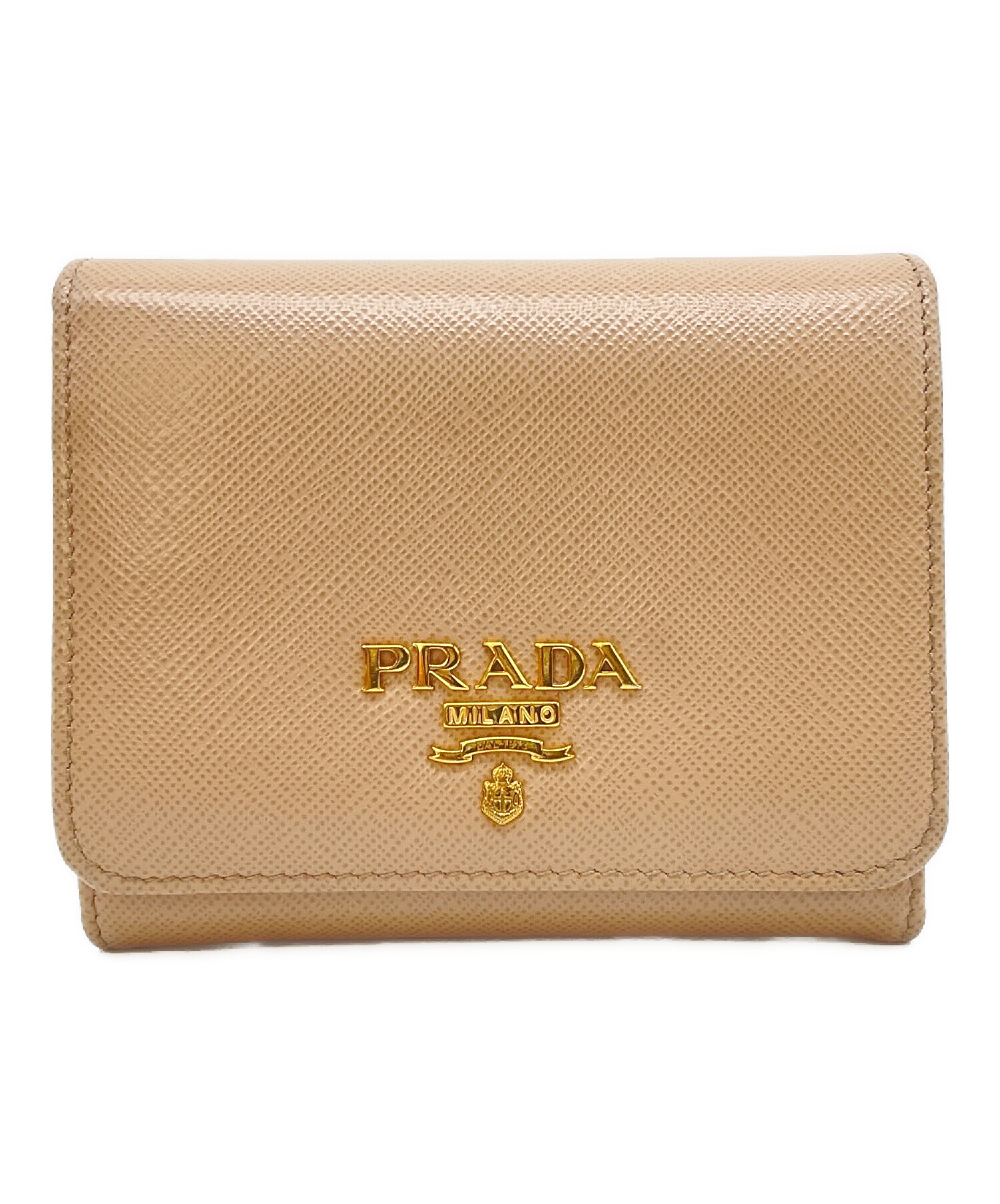 美品　PRADA サフィアーノ　ゴールドリボン　ベージュ　サフィアーノ　２点 中古・古着通販】PRADA (プラダ) サフィアーノ ベージュ｜ブランド