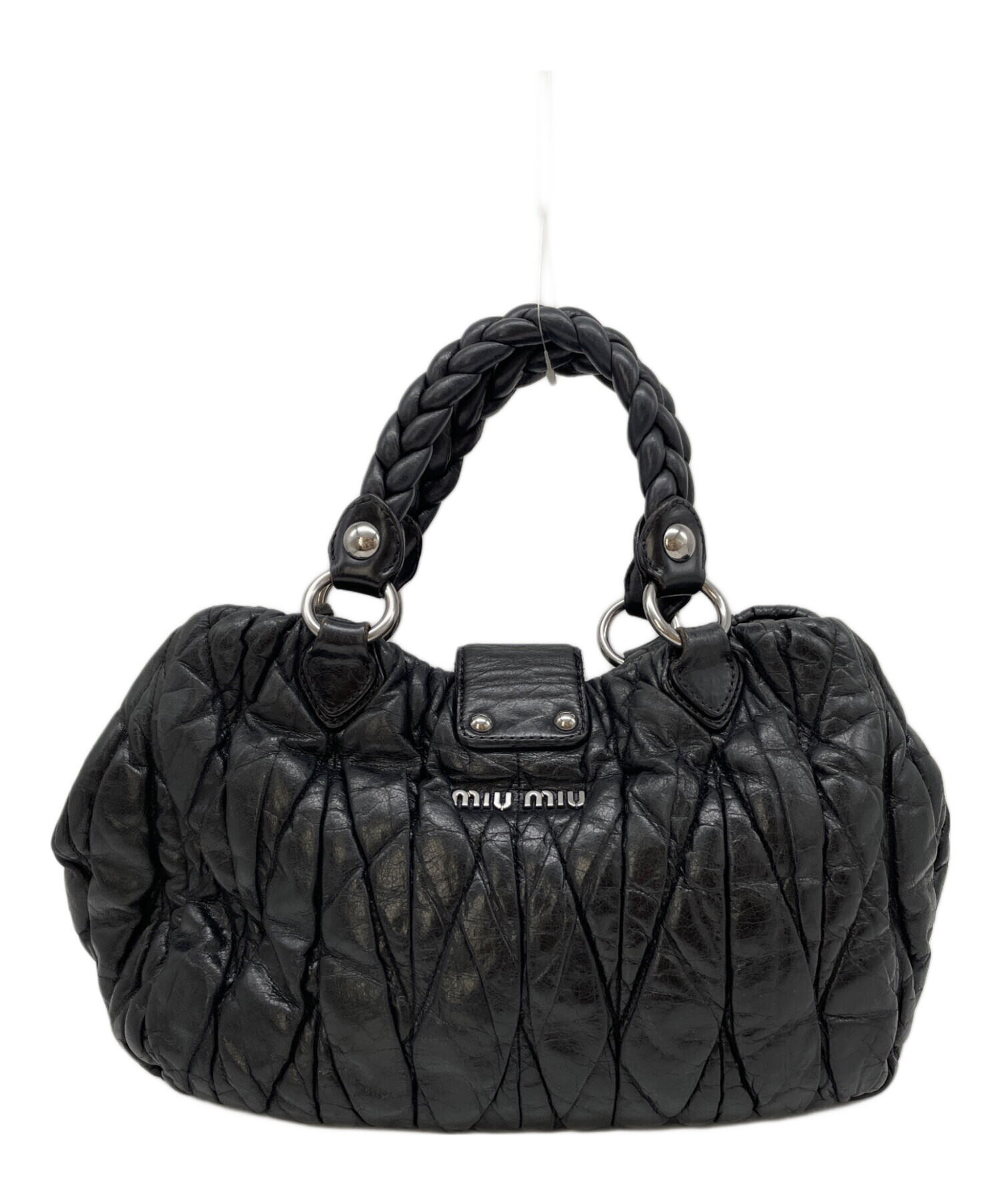 miu miu 2way ハンドバッグ ブラック 中古・古着通販】MIU MIU (ミュウミュウ) 2WAYバッグ ブラック