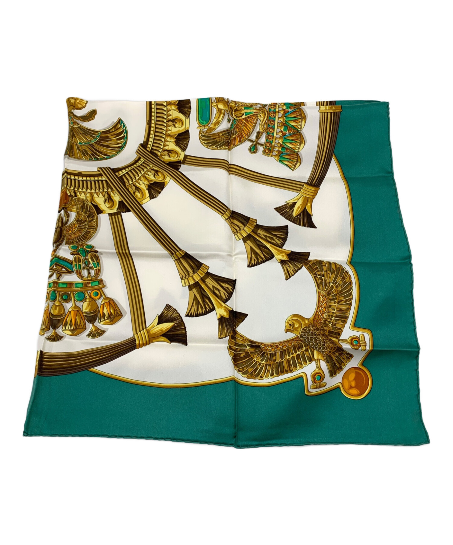 中古・古着通販】HERMES (エルメス) スカーフ グリーン×ゴールド