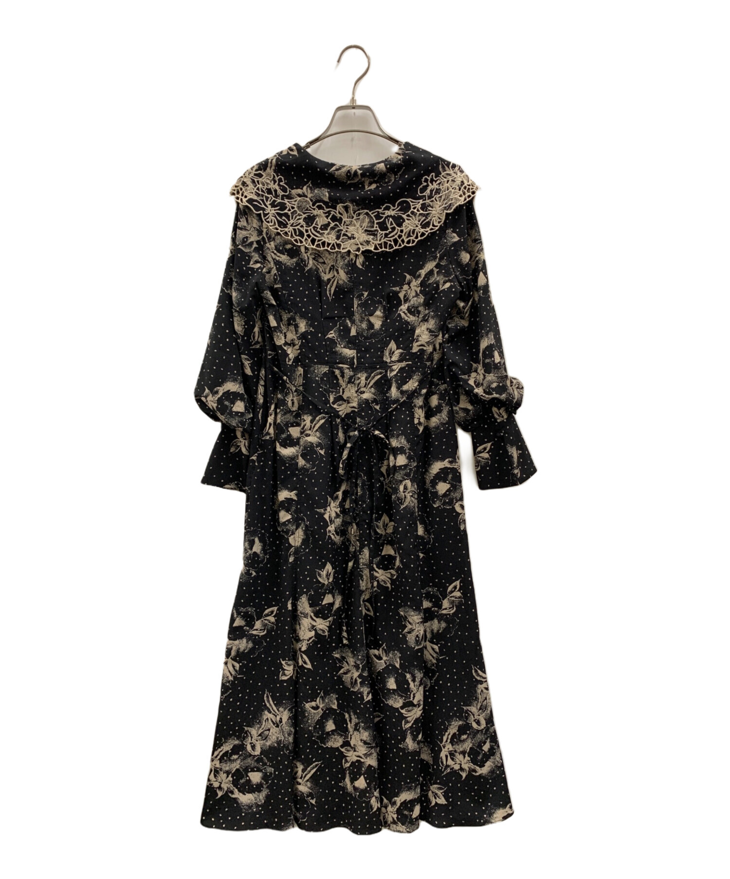 SNIDEL スナイデル 黒 ニットワンピース レース襟 長袖 ロング