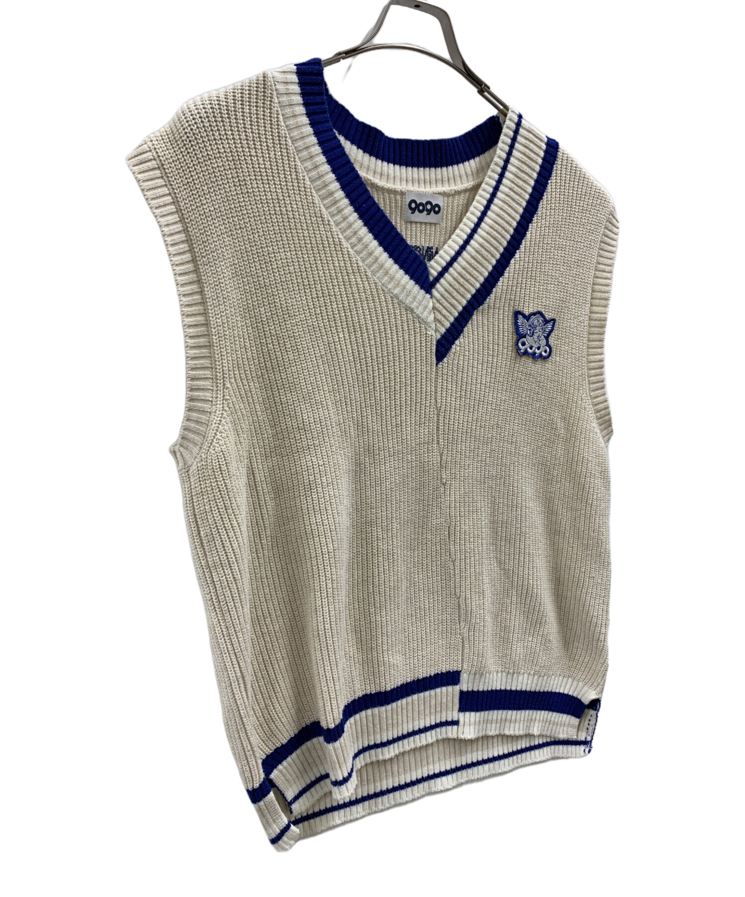 中古・古着通販】9090 (9090) ニットベスト ベージュ×ブルー サイズ:M