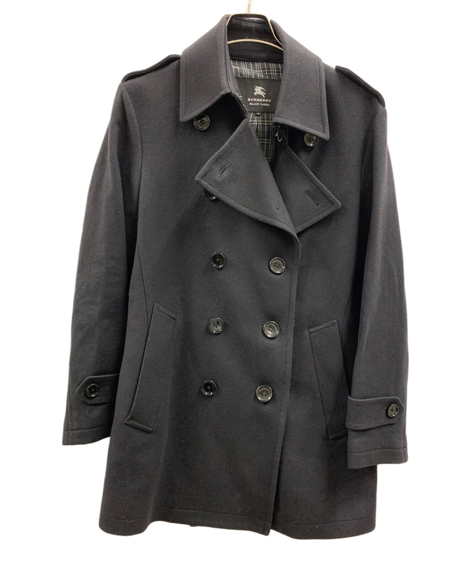 【新古品】Burberry BLACK LABELピーコート BURBERRY BLACK LABEL◇ピーコート/M/コットン/ブラック