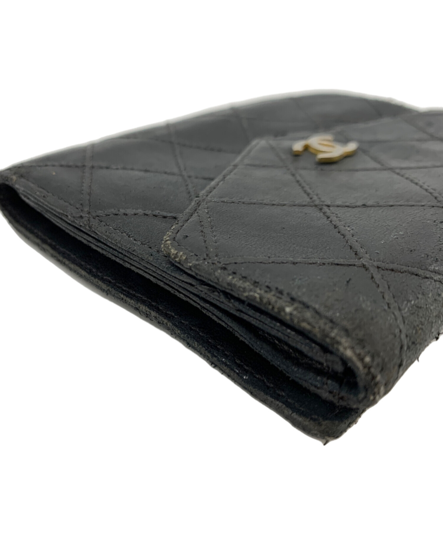 CHANELビンテージ★シャネルビコローレラムスキン　二つ折り財布　黒 シャネル CHANEL ヴィンテージ ピコローレ 二つ折り財布 マトラッセ