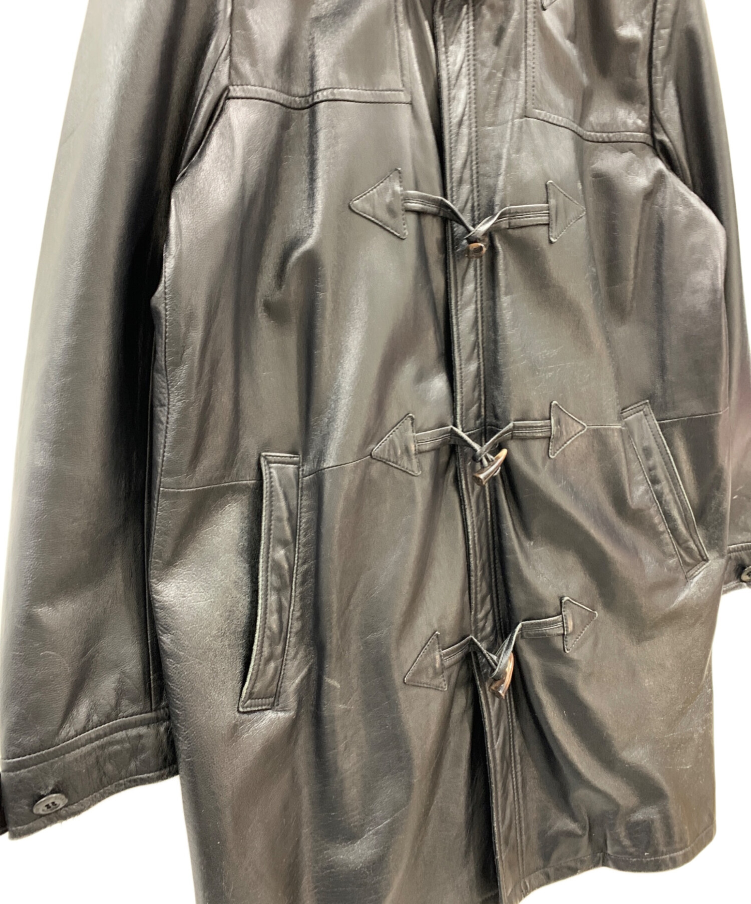 希少デザイン◎バルマン BALMAIN ダッフルコート レザー切替 モヘア混 希少デザイン◎バルマン BALMAIN ダッフルコート レザー切替 モヘア混