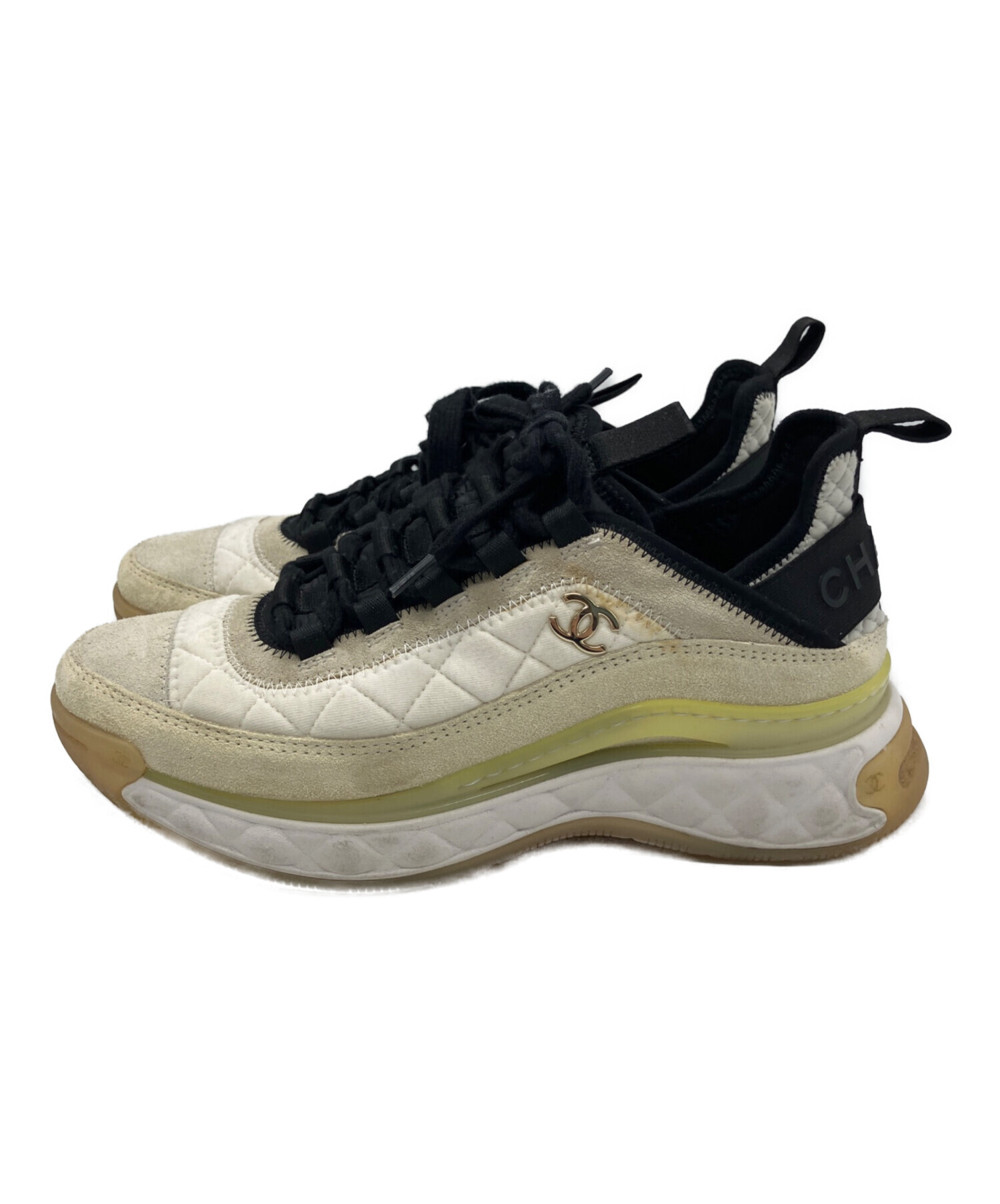 美品【CHANEL】アイボリー ブラック スニーカー　36サイズ 中古・古着通販】CHANEL (シャネル) CHANEL スニーカー ホワイト