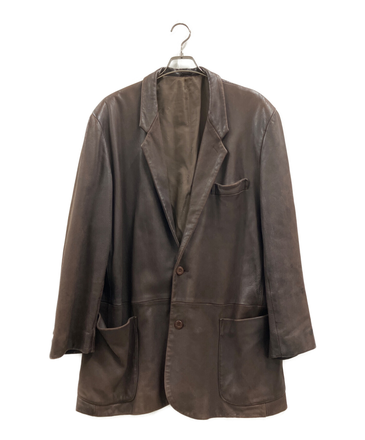 Papas+パパスプラス ステンカラージャケット毛 カシミヤ アンゴラ古着屋購入 中古・古着通販】PAPAS (パパス) レザーコート ブラウン サイズ:不明