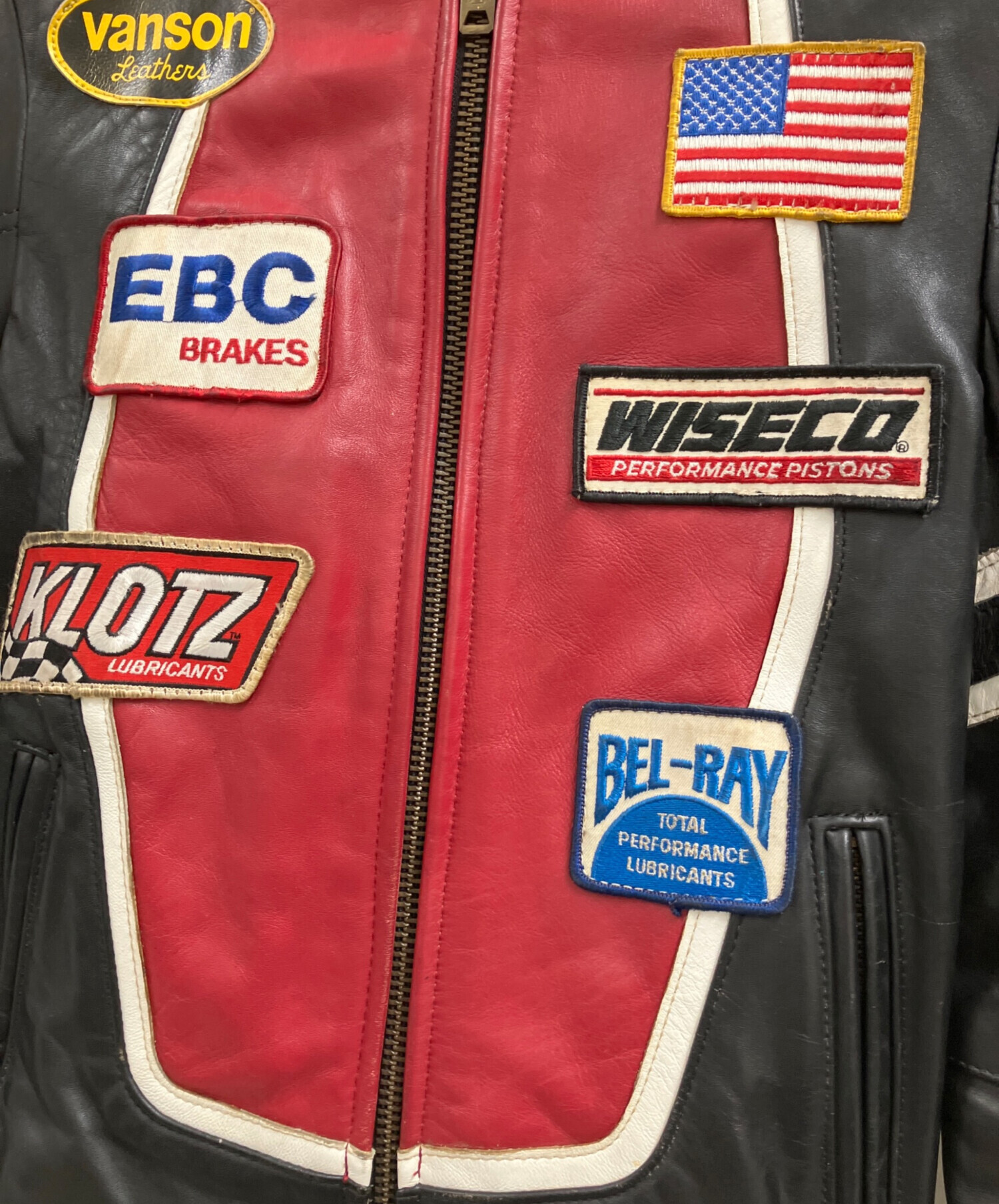 中古・古着通販】VANSON (バンソン) レザージャケット ブラック×レッド
