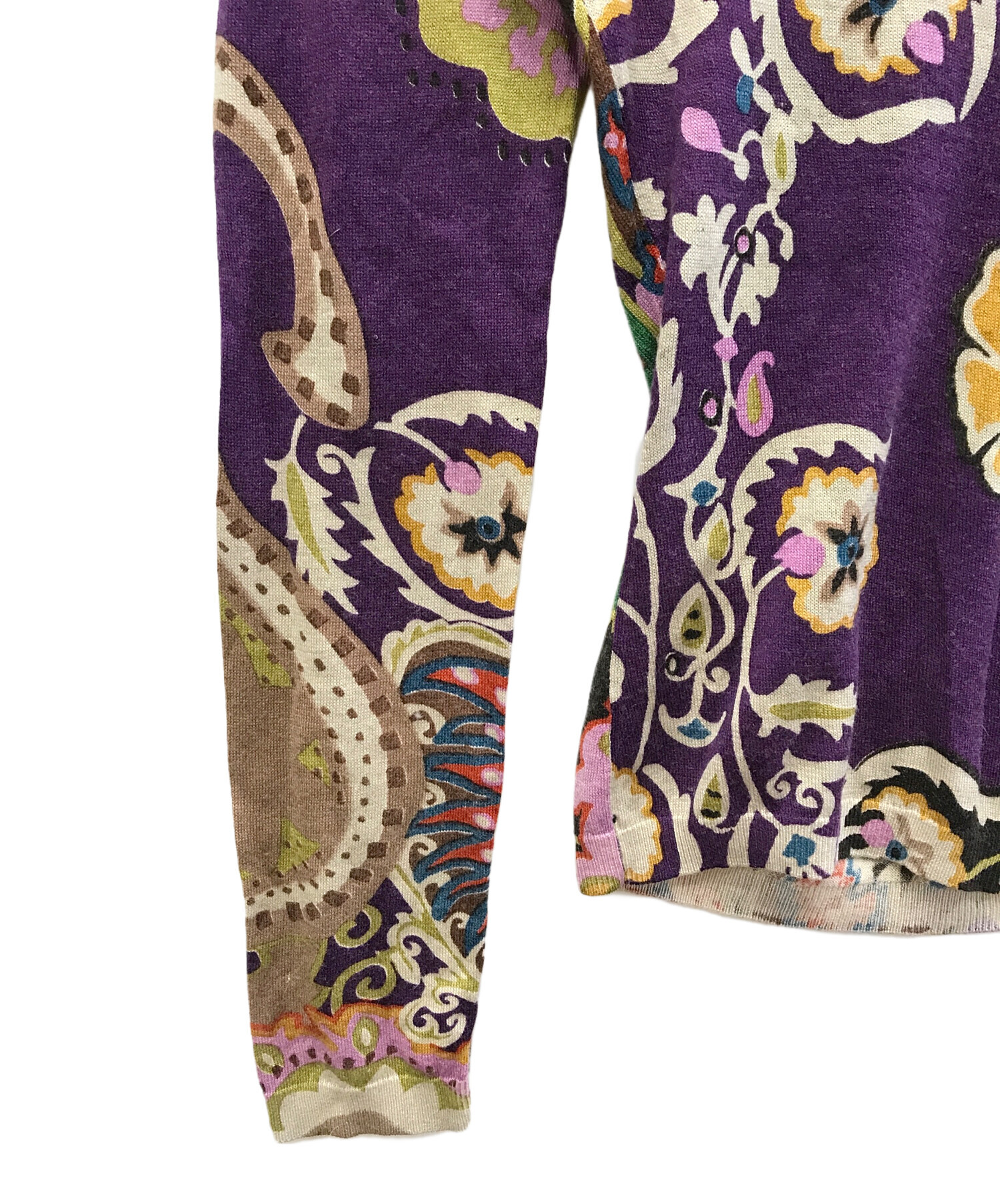 中古・古着通販】ETRO (エトロ) Vネックカシミヤ混ニット パープル 