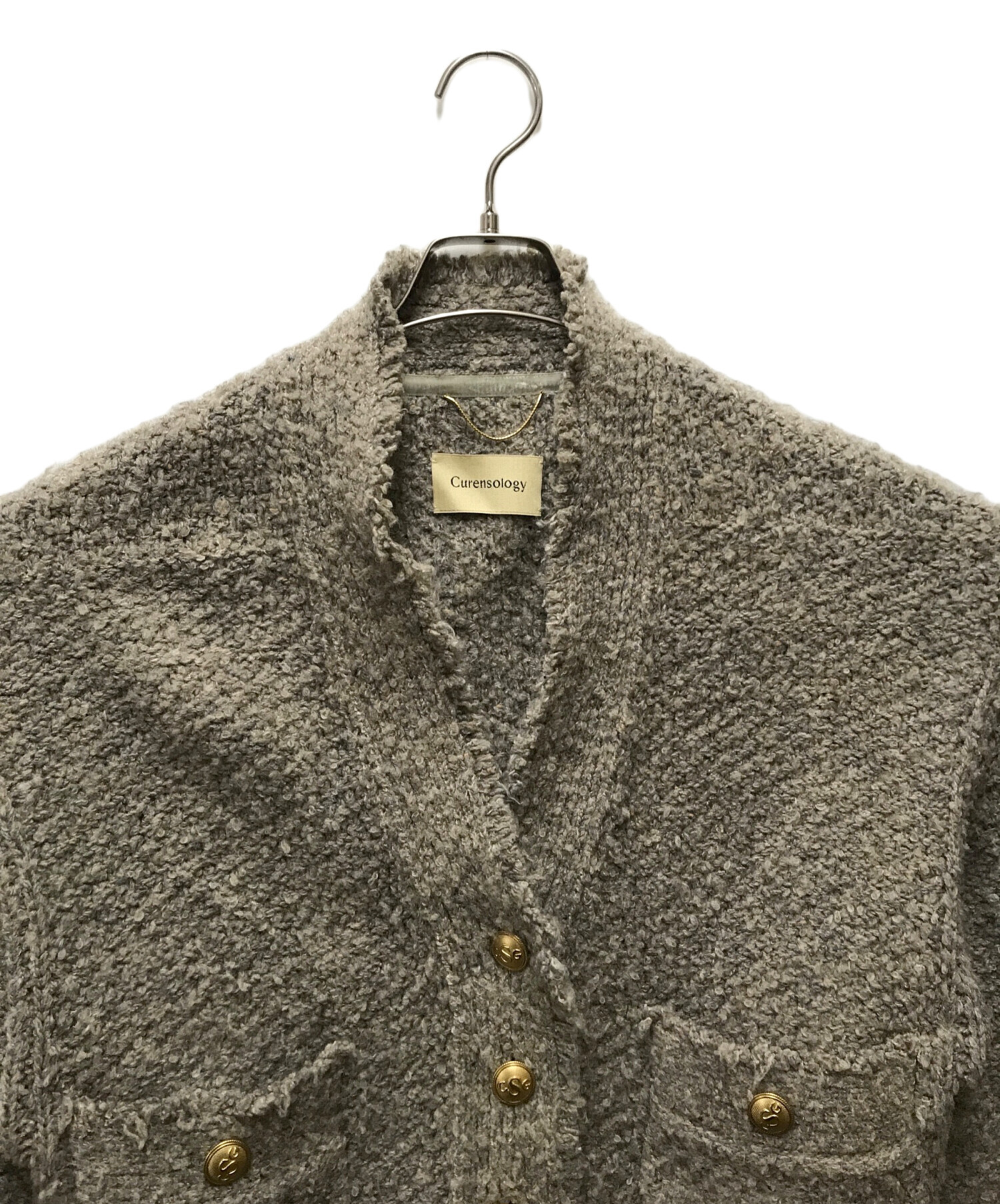 Curensology ツイードヤーン ニットカーディガン ベージュ 中古・古着通販】Curensology (カレンソロジー) ツイードヤーン