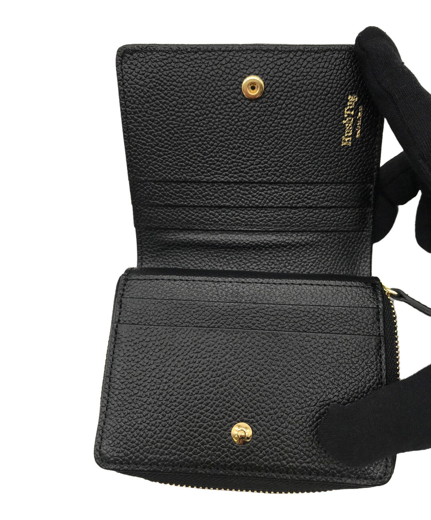 ハッシュタグ　ピュアシュリンクレザー　ミディアムウォレット ピュアシュリンクレザー ミディアムウォレット ブラック – HushTug